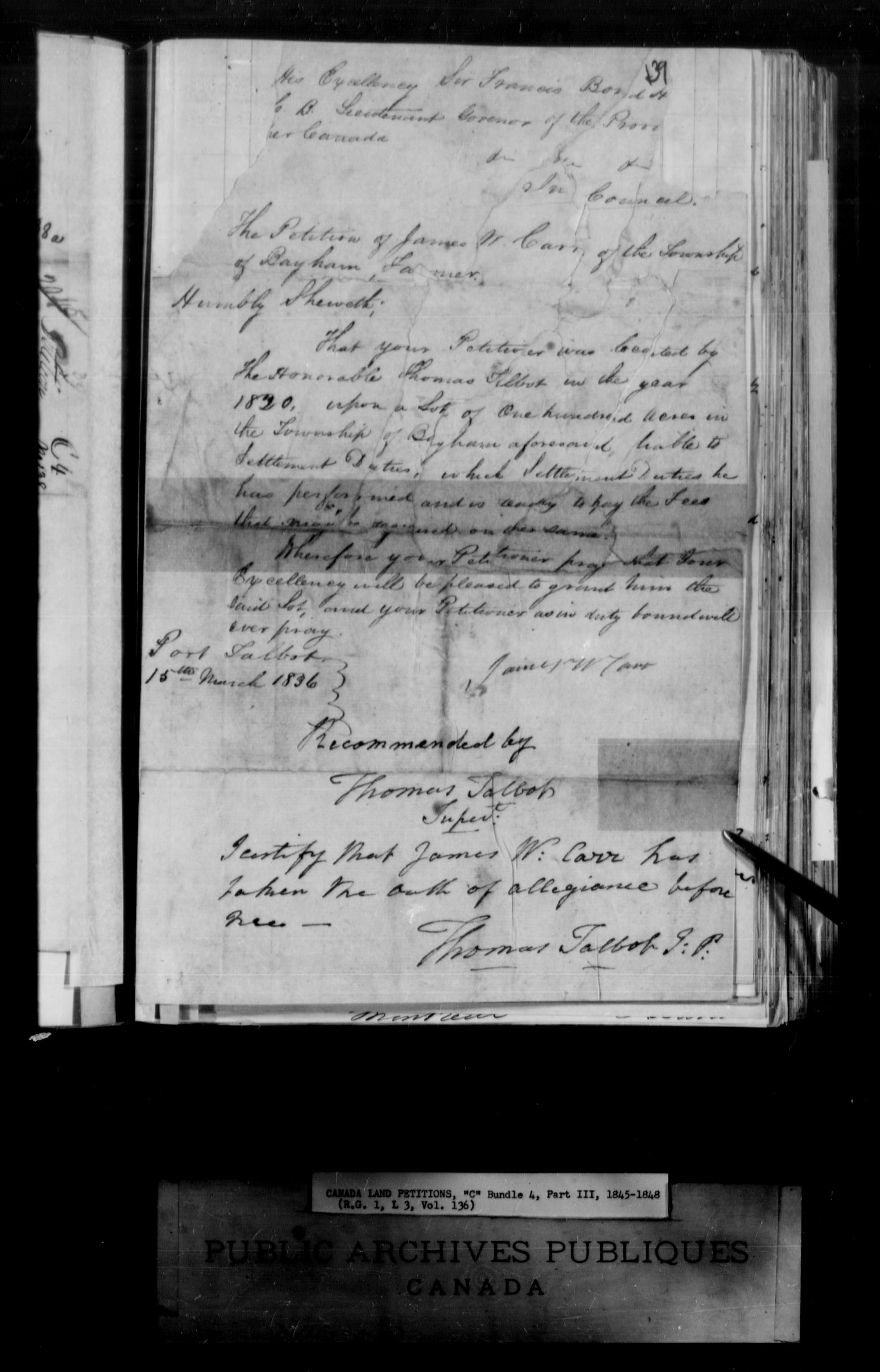 Title: Upper Canada Land Petitions (1763-1865) - Mikan Number: 205131 - Microform: c-1736