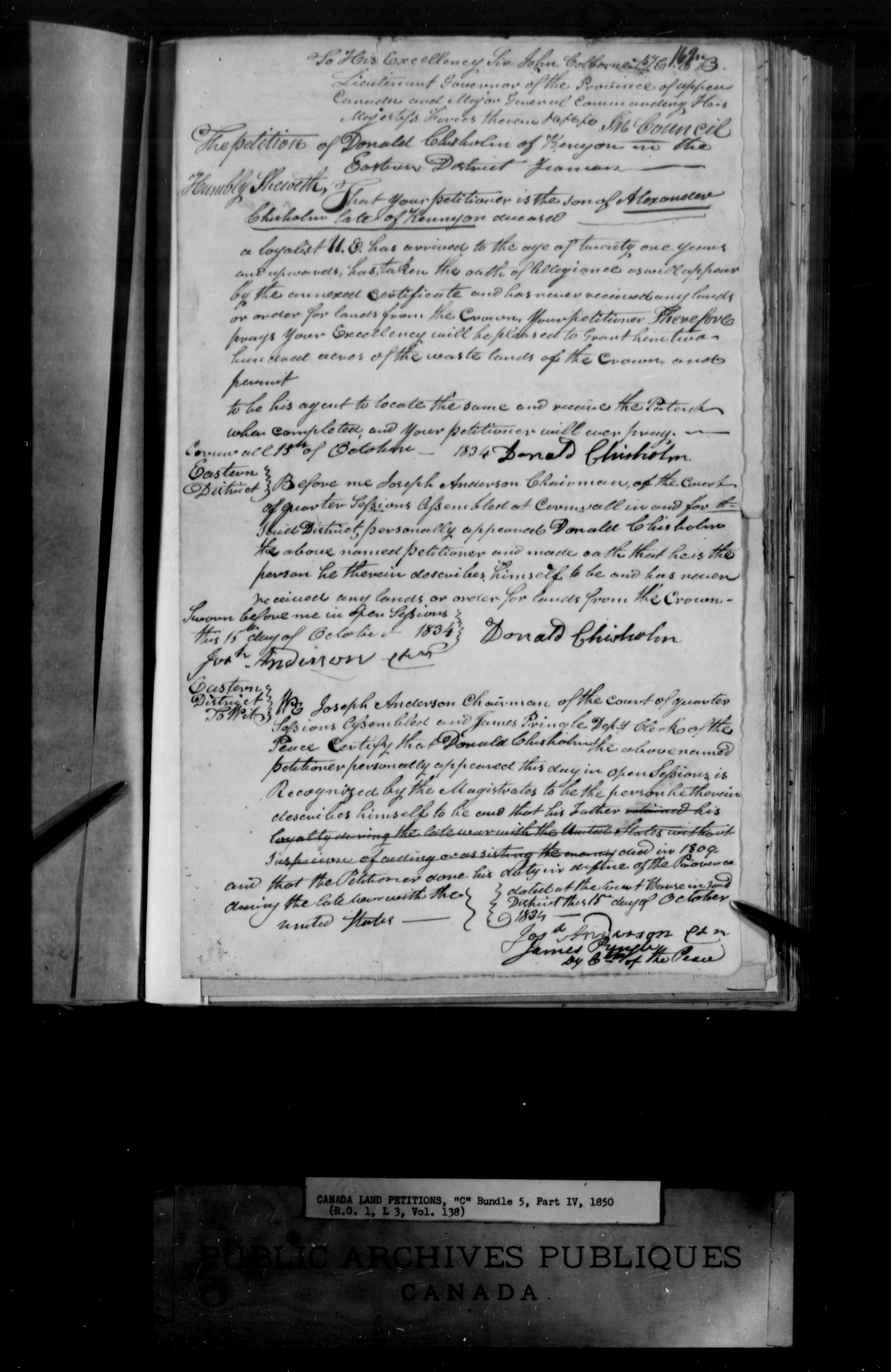 Title: Upper Canada Land Petitions (1763-1865) - Mikan Number: 205131 - Microform: c-1737