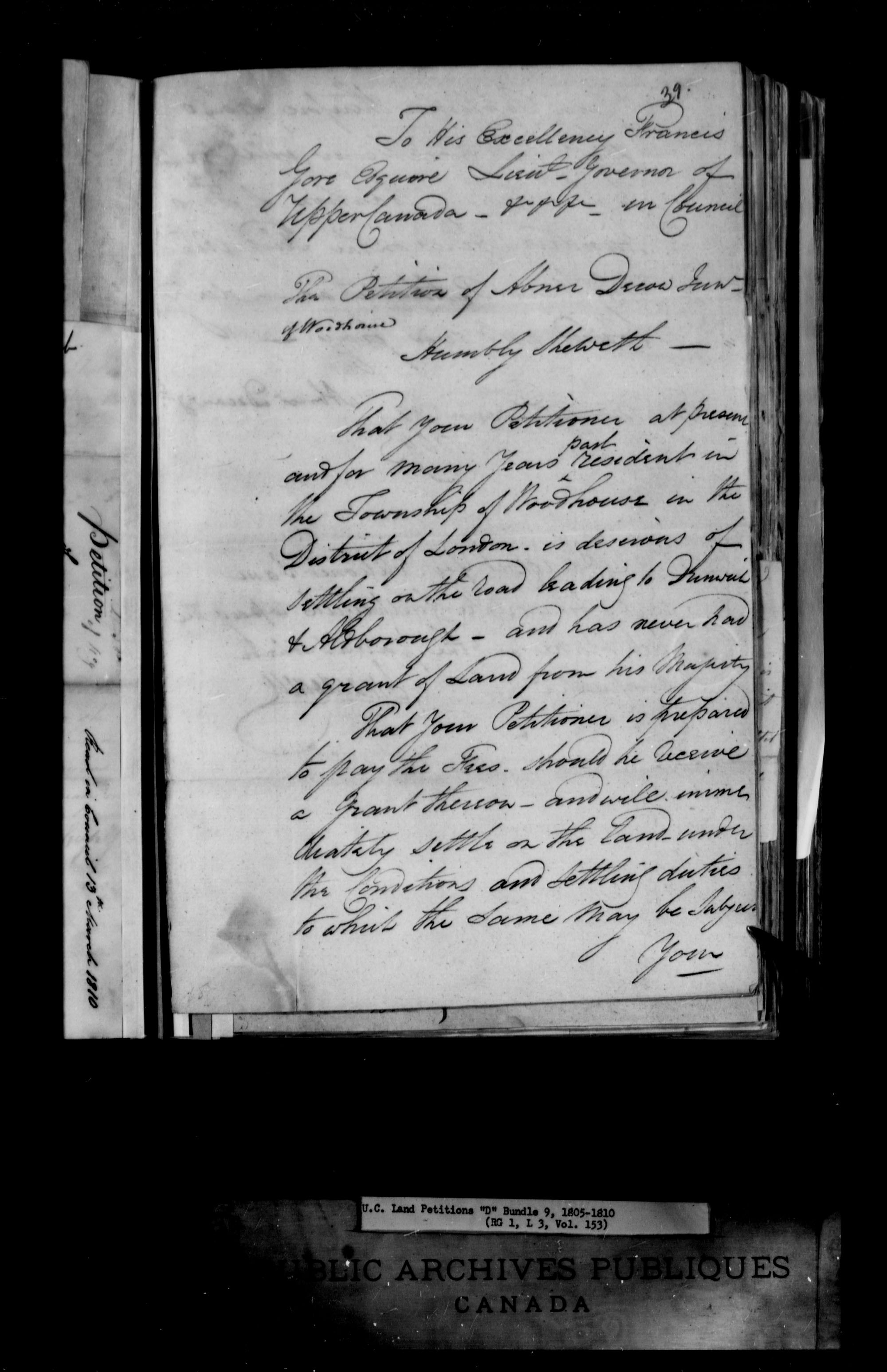 Title: Upper Canada Land Petitions (1763-1865) - Mikan Number: 205131 - Microform: c-1744