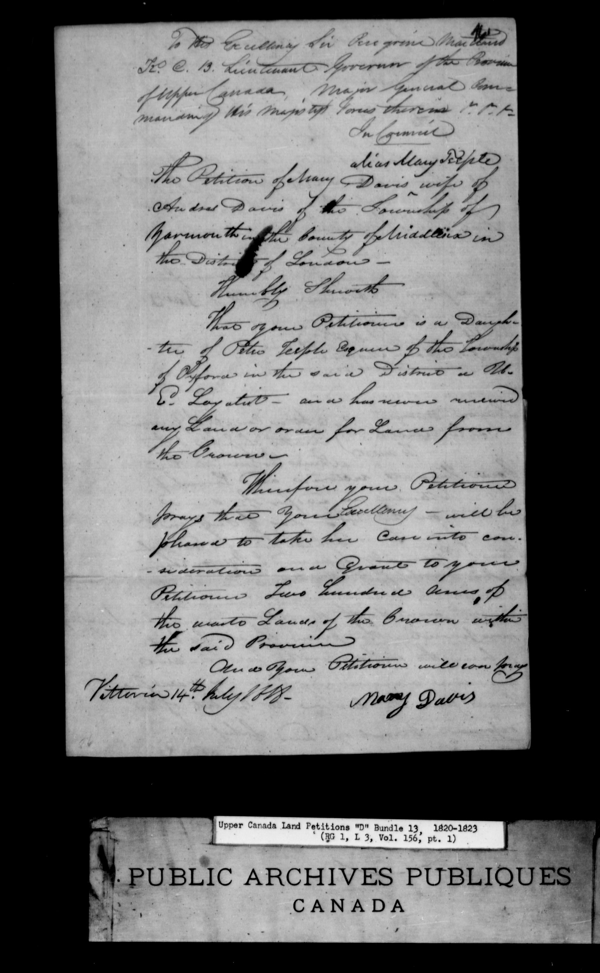 Title: Upper Canada Land Petitions (1763-1865) - Mikan Number: 205131 - Microform: c-1745
