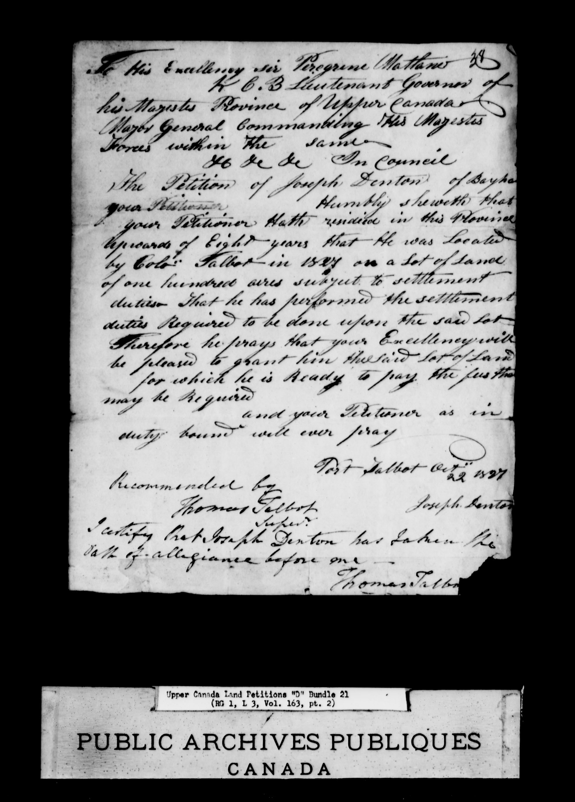 Title: Upper Canada Land Petitions (1763-1865) - Mikan Number: 205131 - Microform: c-1879