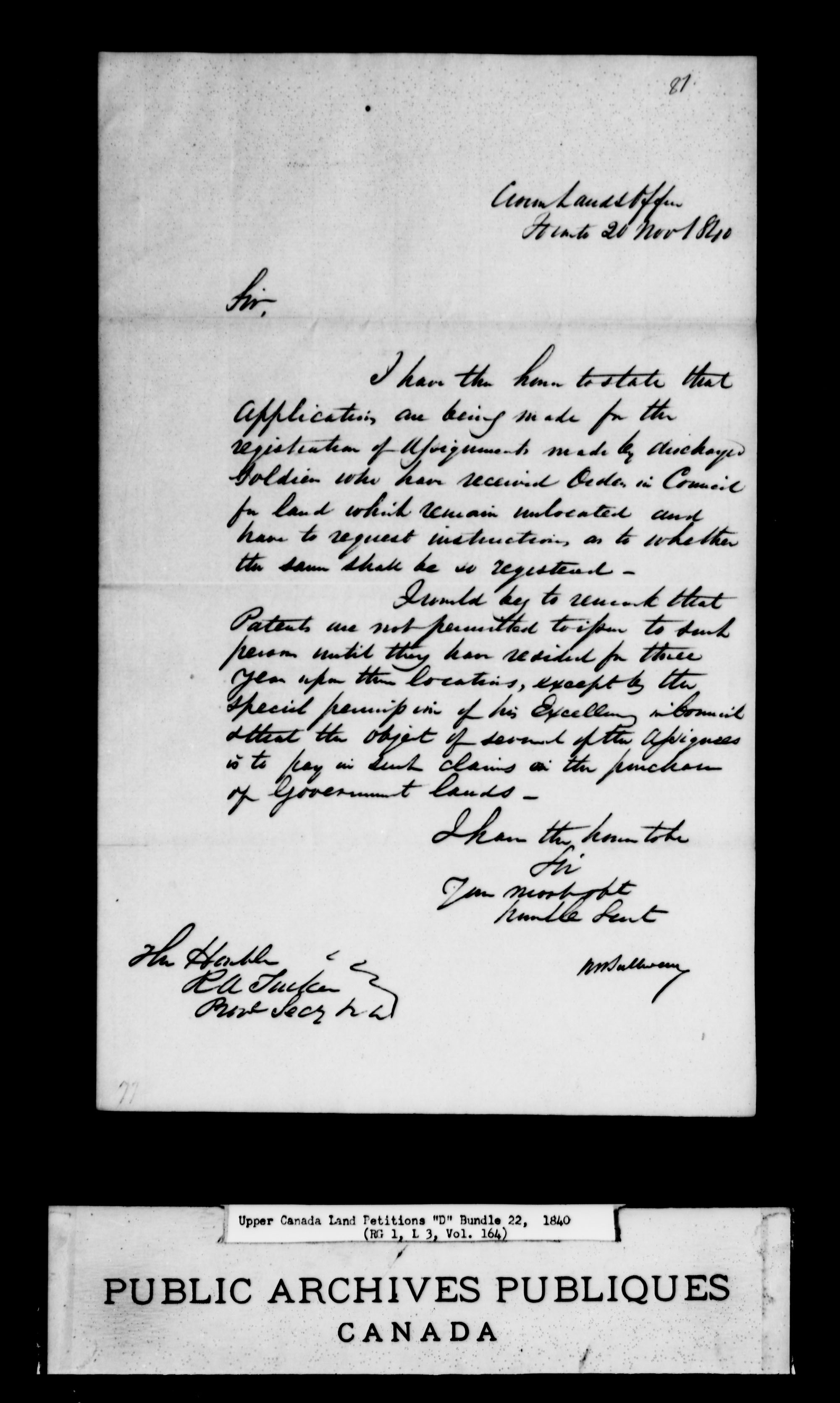 Titre : Demandes de terres du Haut-Canada (1763-1865) - N d'enregistrement Mikan : 205131 - Microforme : c-1879