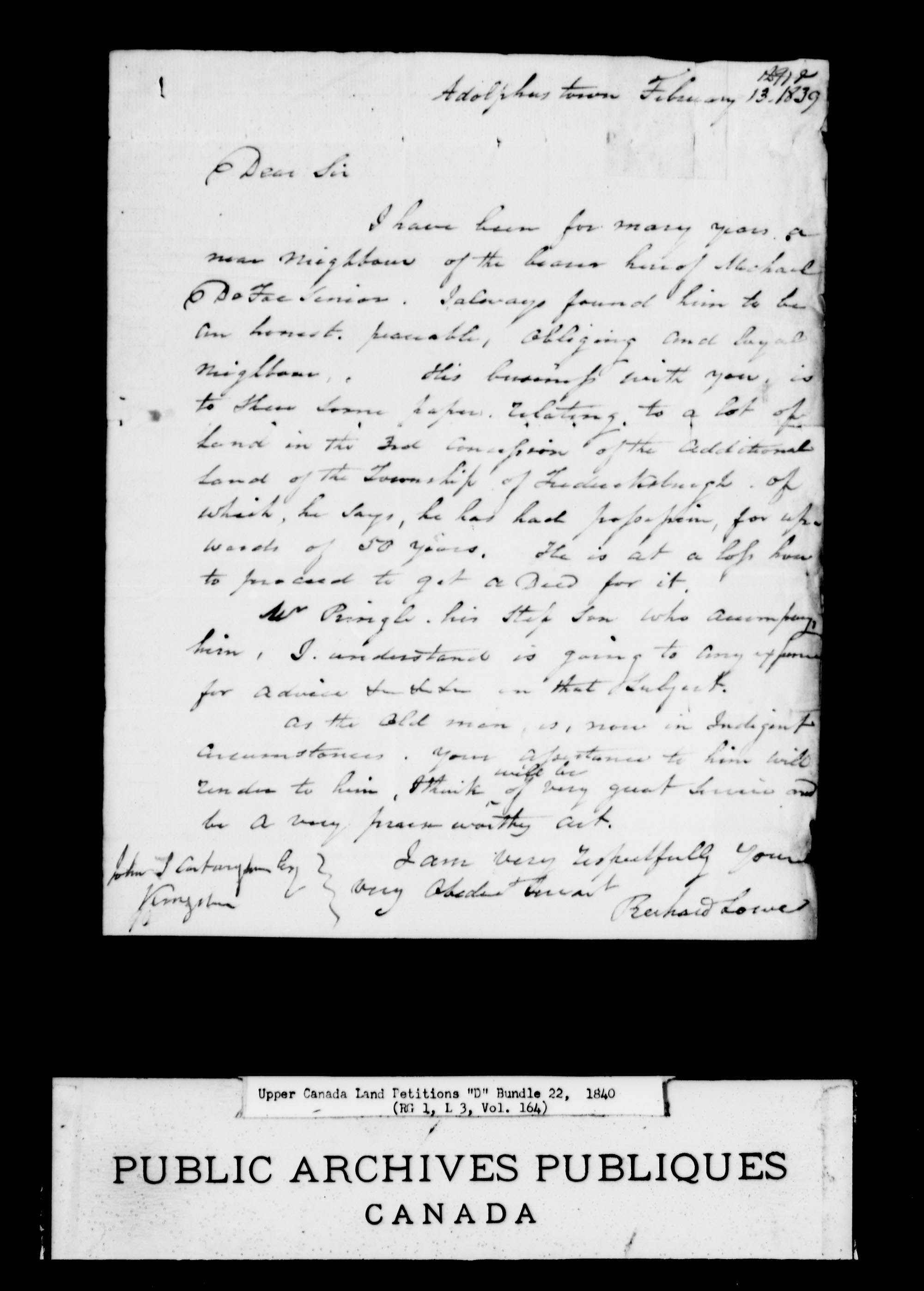 Titre : Demandes de terres du Haut-Canada (1763-1865) - N d'enregistrement Mikan : 205131 - Microforme : c-1879