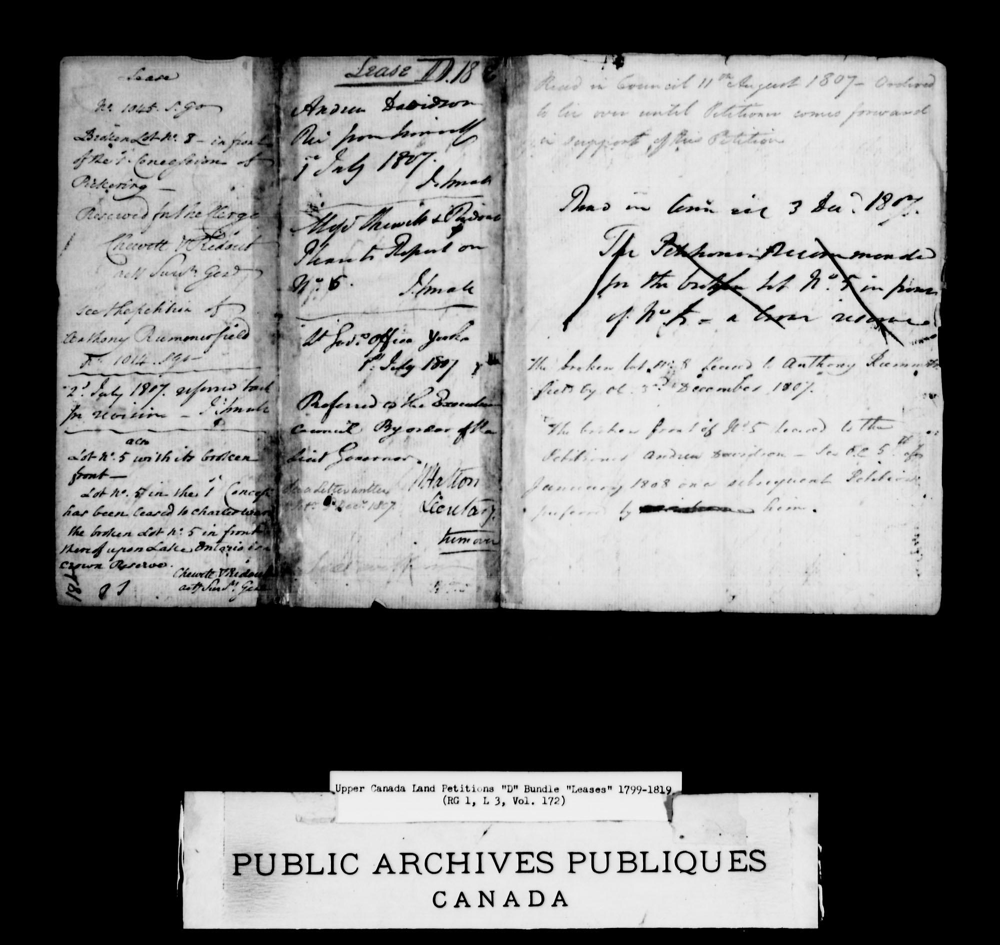 Titre : Demandes de terres du Haut-Canada (1763-1865) - N d'enregistrement Mikan : 205131 - Microforme : c-1886