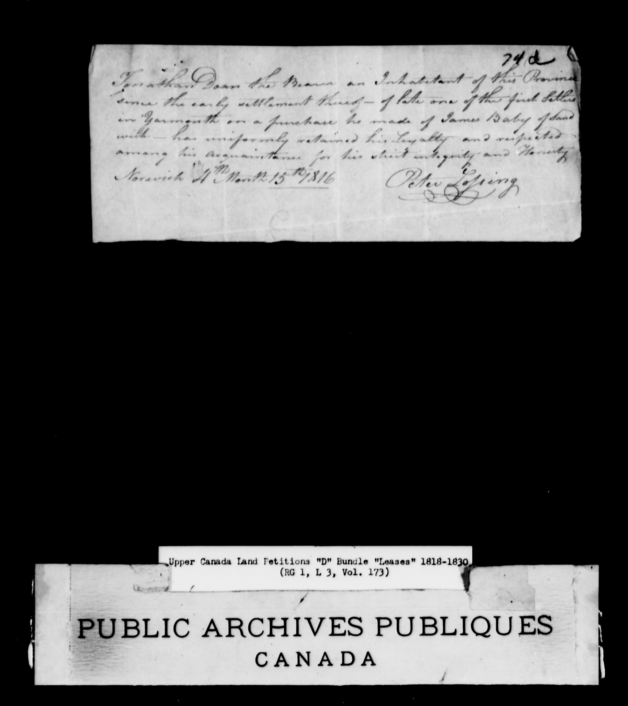 Title: Upper Canada Land Petitions (1763-1865) - Mikan Number: 205131 - Microform: c-1886