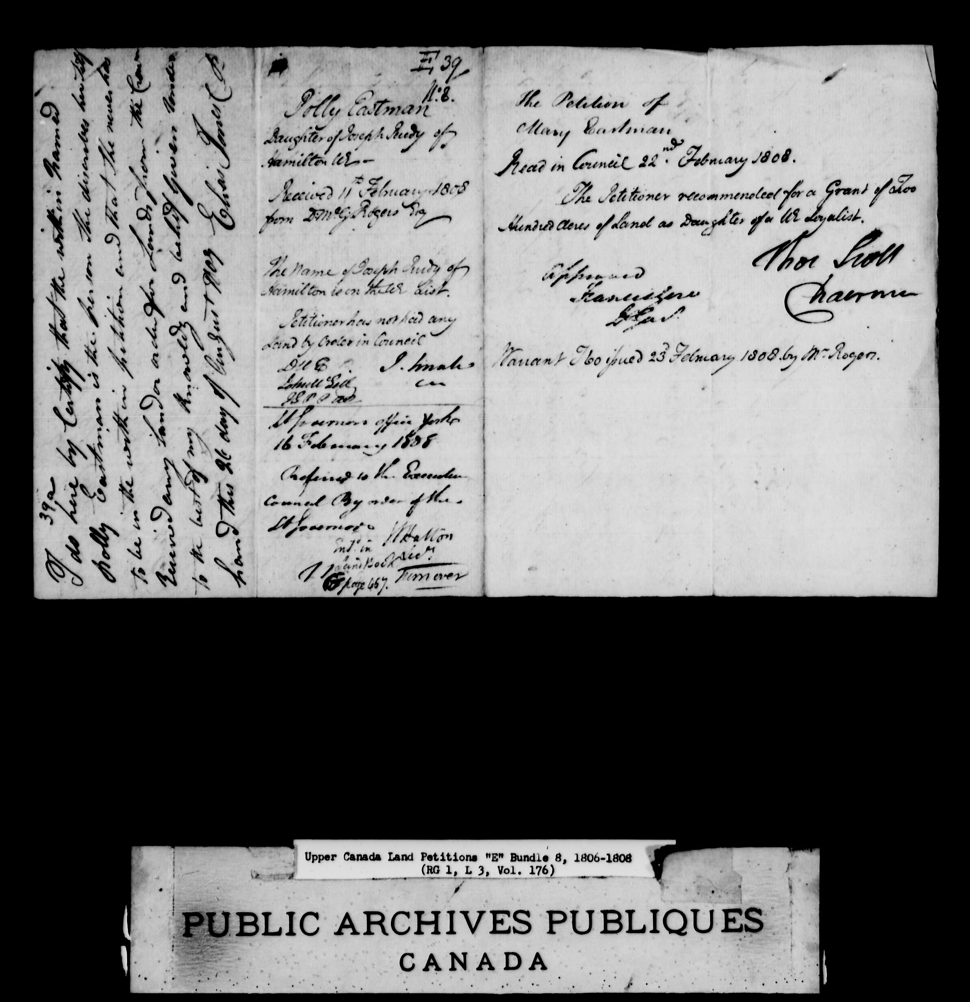 Title: Upper Canada Land Petitions (1763-1865) - Mikan Number: 205131 - Microform: c-1887