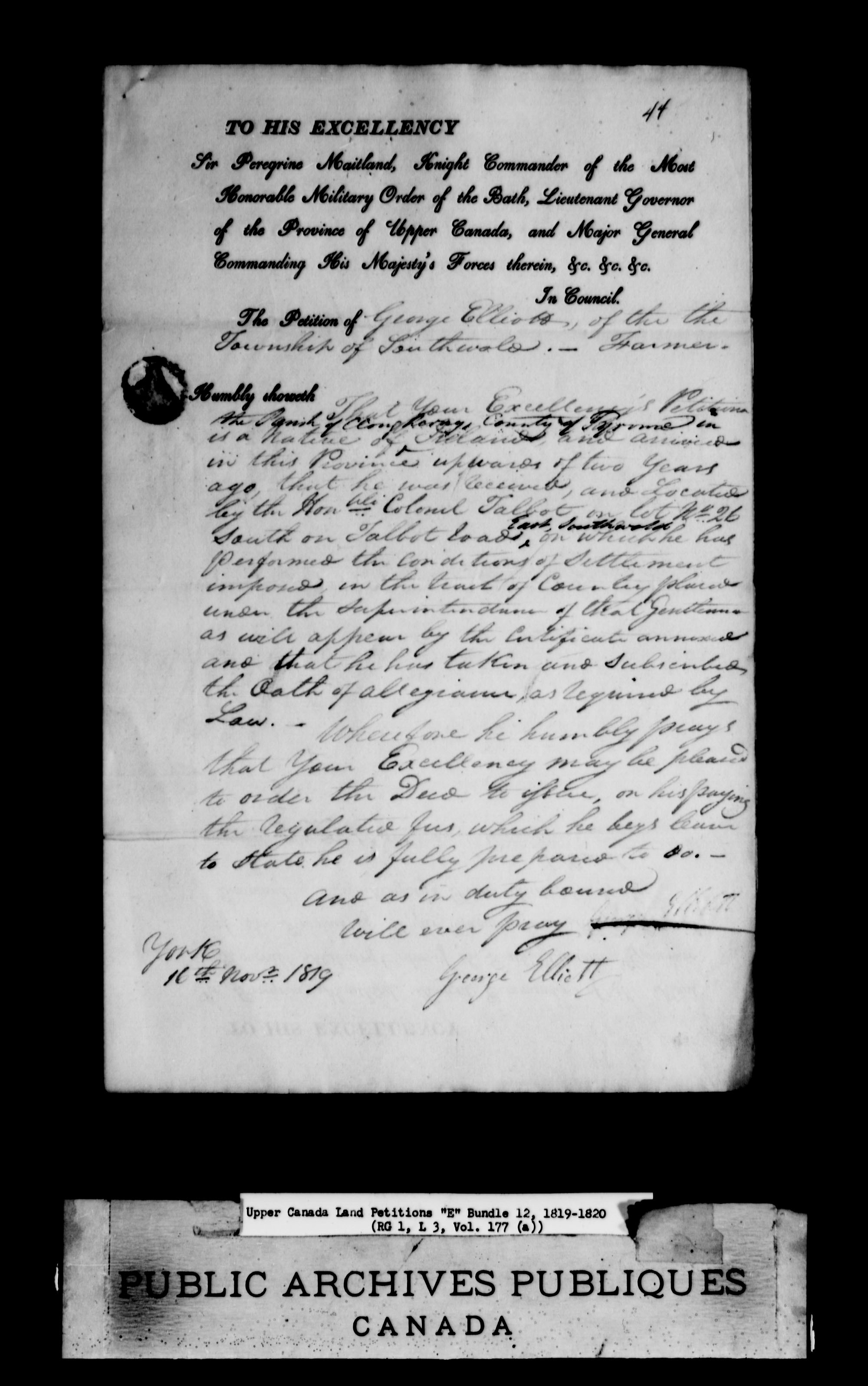 Title: Upper Canada Land Petitions (1763-1865) - Mikan Number: 205131 - Microform: c-1888