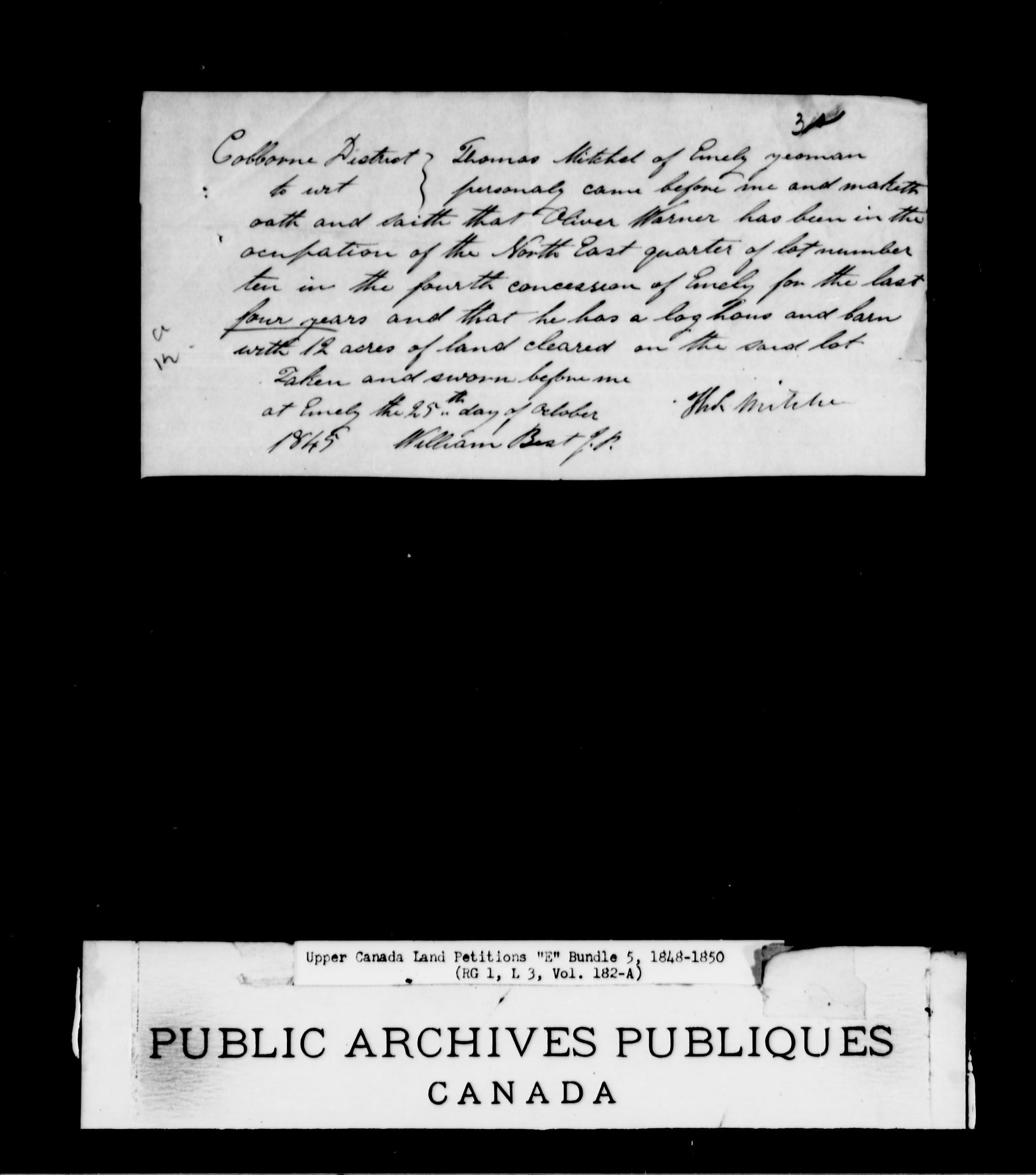 Titre : Demandes de terres du Haut-Canada (1763-1865) - N d'enregistrement Mikan : 205131 - Microforme : c-1891