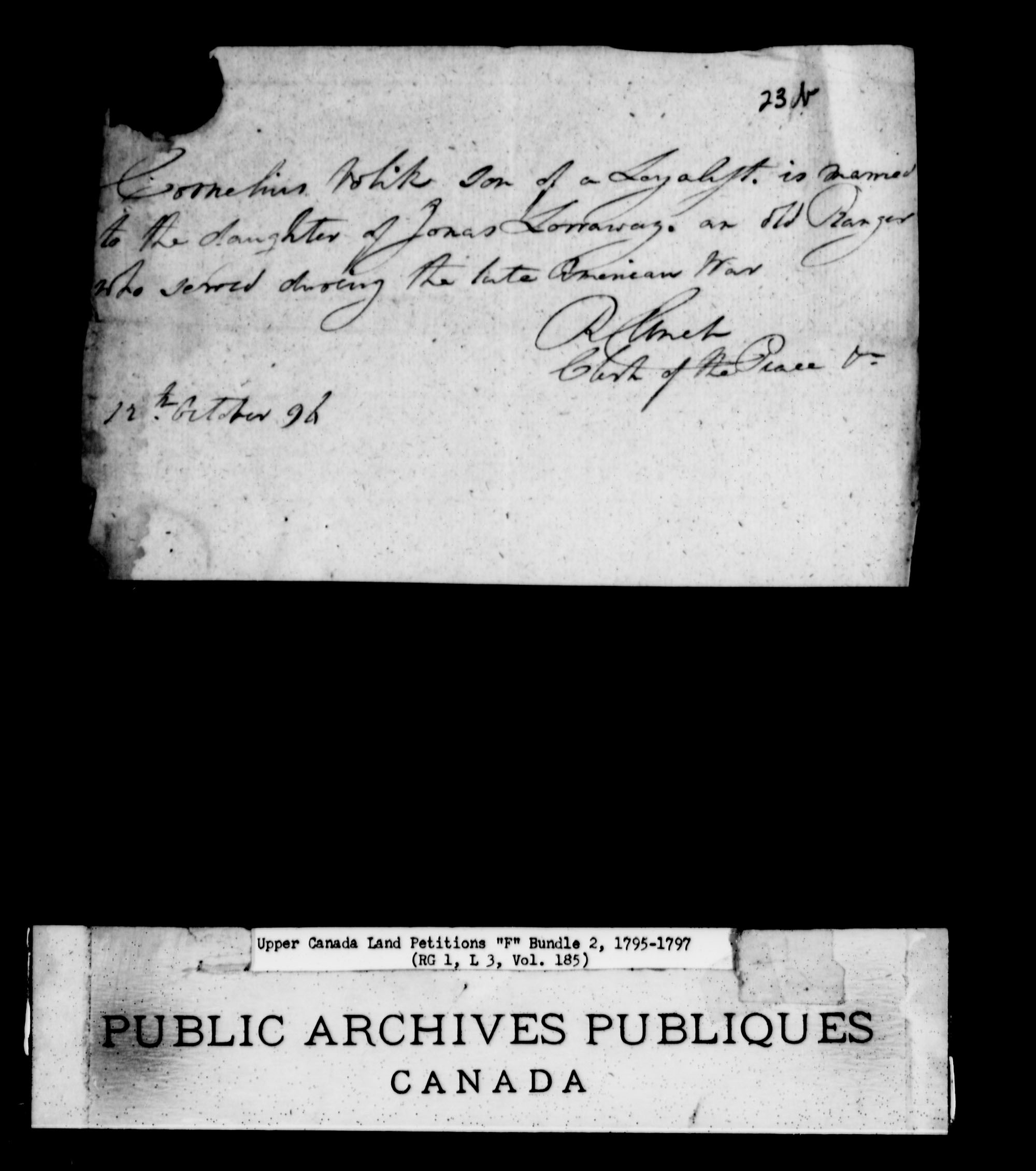 Titre : Demandes de terres du Haut-Canada (1763-1865) - N d'enregistrement Mikan : 205131 - Microforme : c-1893