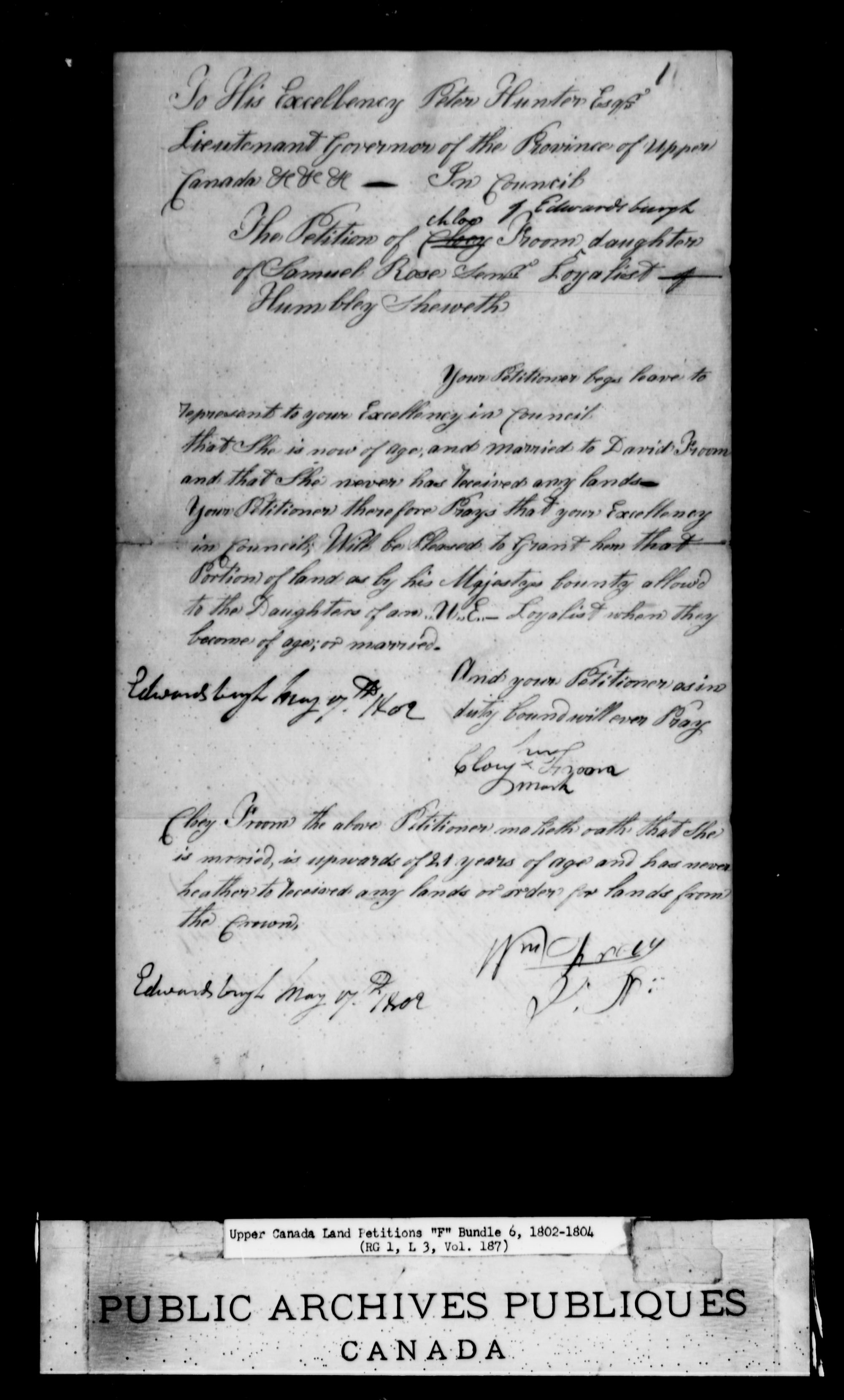 Titre : Demandes de terres du Haut-Canada (1763-1865) - N d'enregistrement Mikan : 205131 - Microforme : c-1894