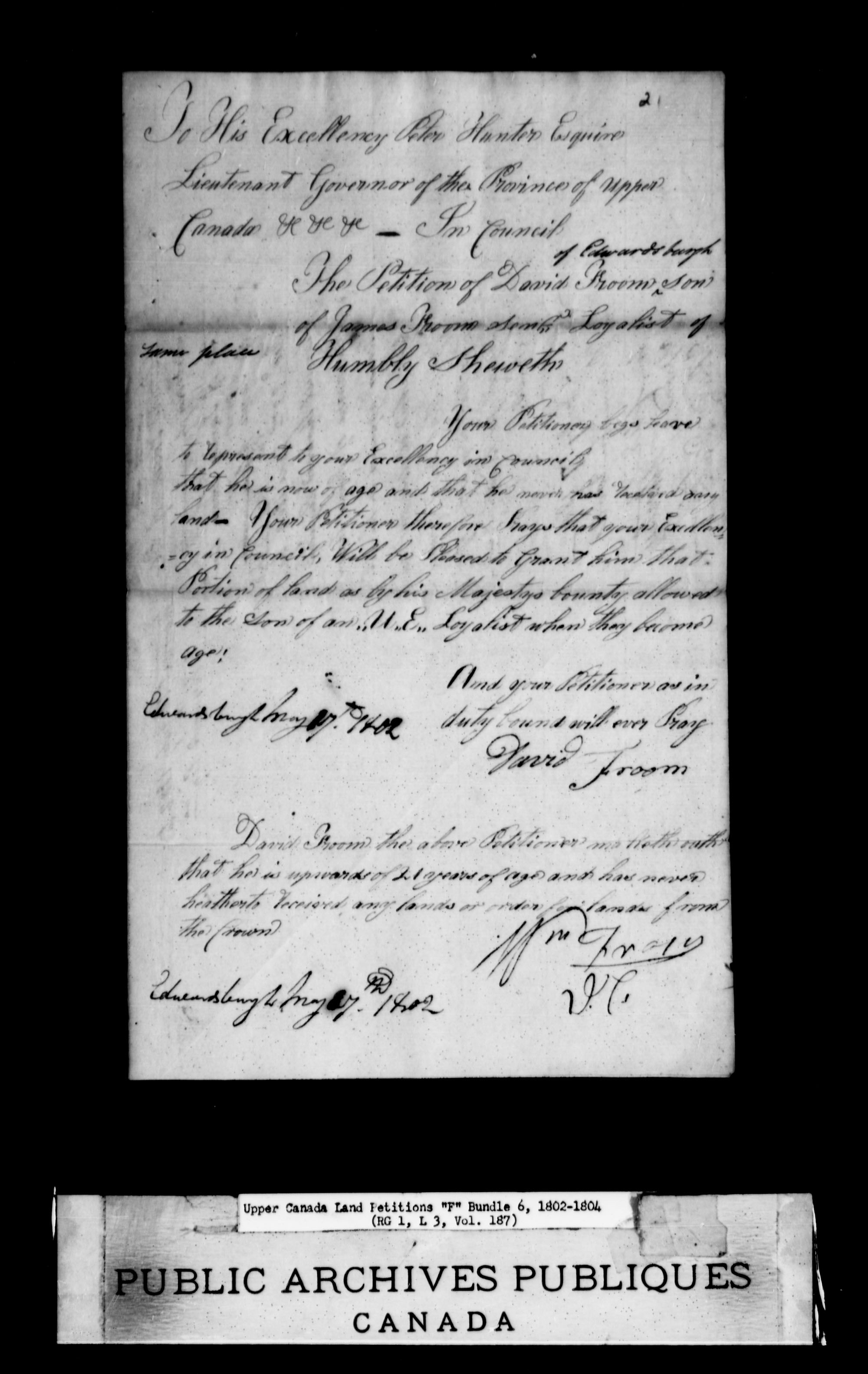 Title: Upper Canada Land Petitions (1763-1865) - Mikan Number: 205131 - Microform: c-1895