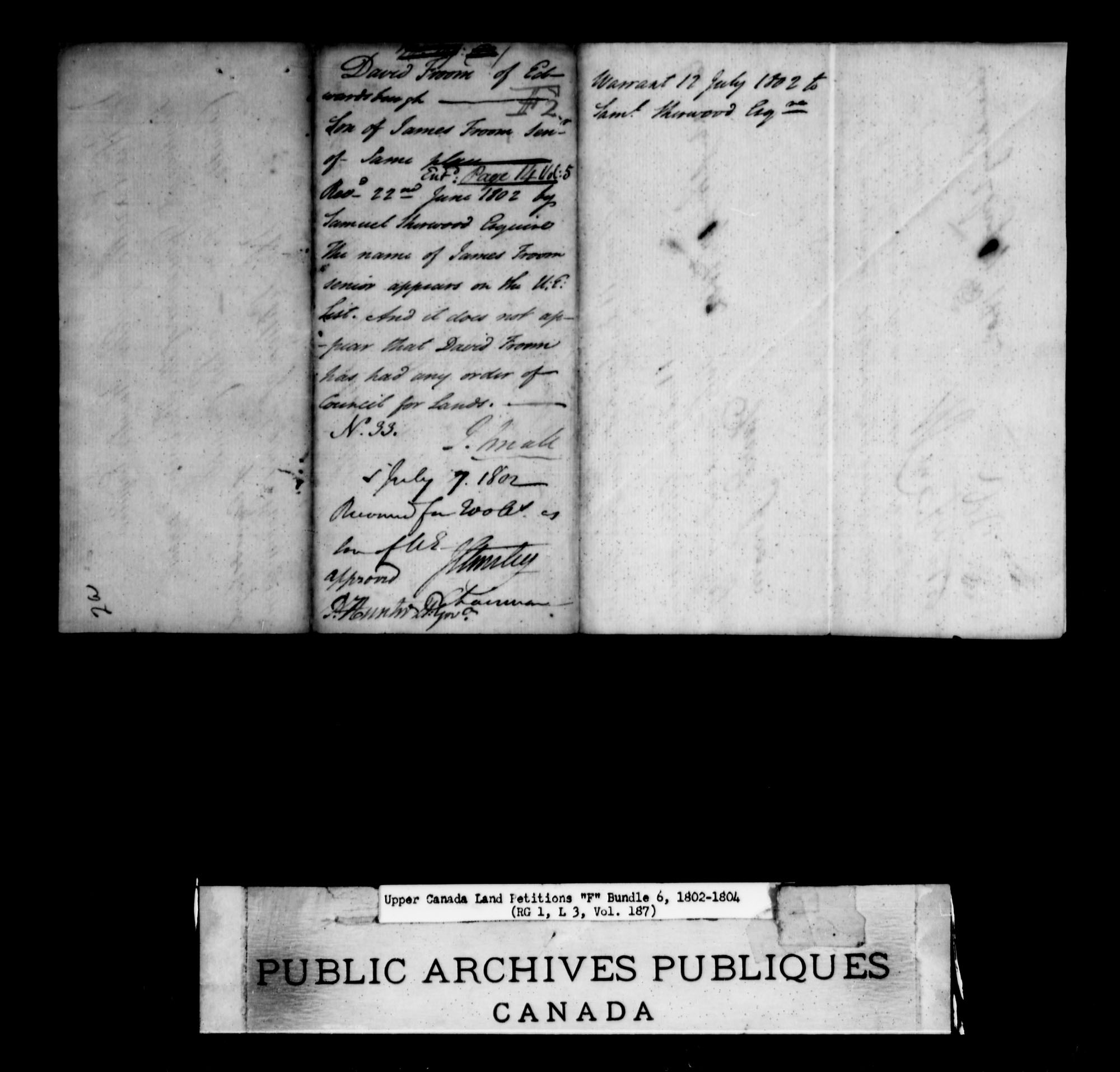 Title: Upper Canada Land Petitions (1763-1865) - Mikan Number: 205131 - Microform: c-1895
