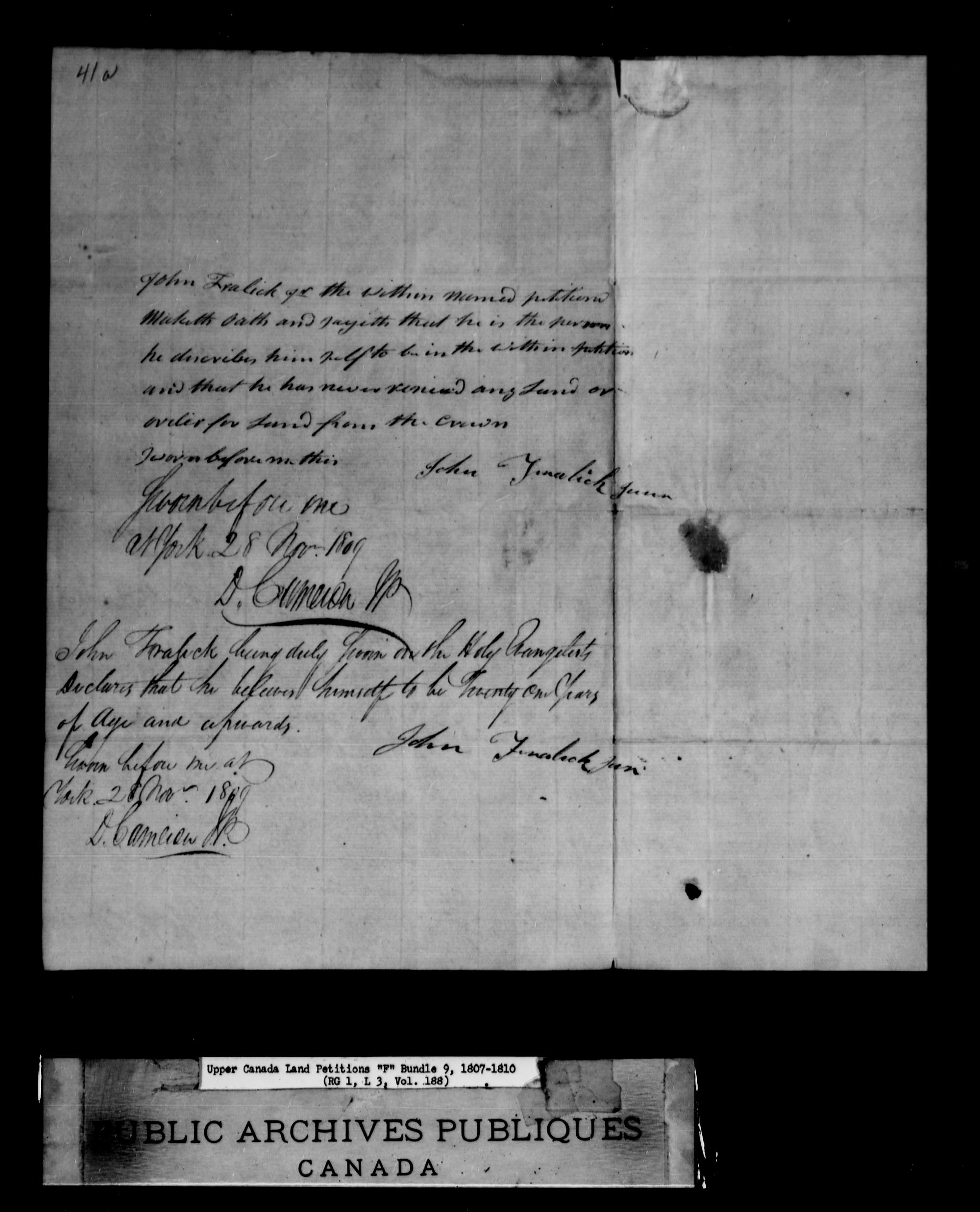 Title: Upper Canada Land Petitions (1763-1865) - Mikan Number: 205131 - Microform: c-1895