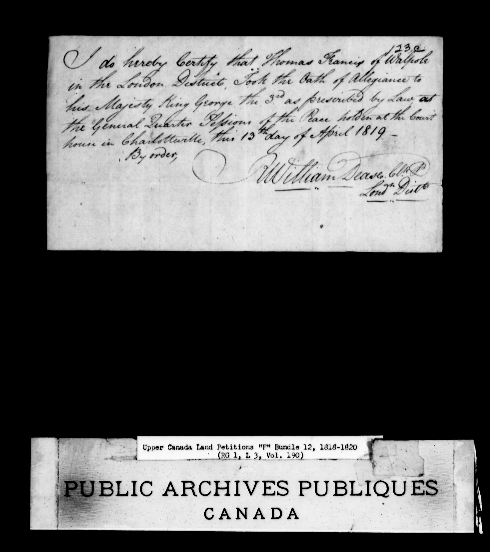 Title: Upper Canada Land Petitions (1763-1865) - Mikan Number: 205131 - Microform: c-1897