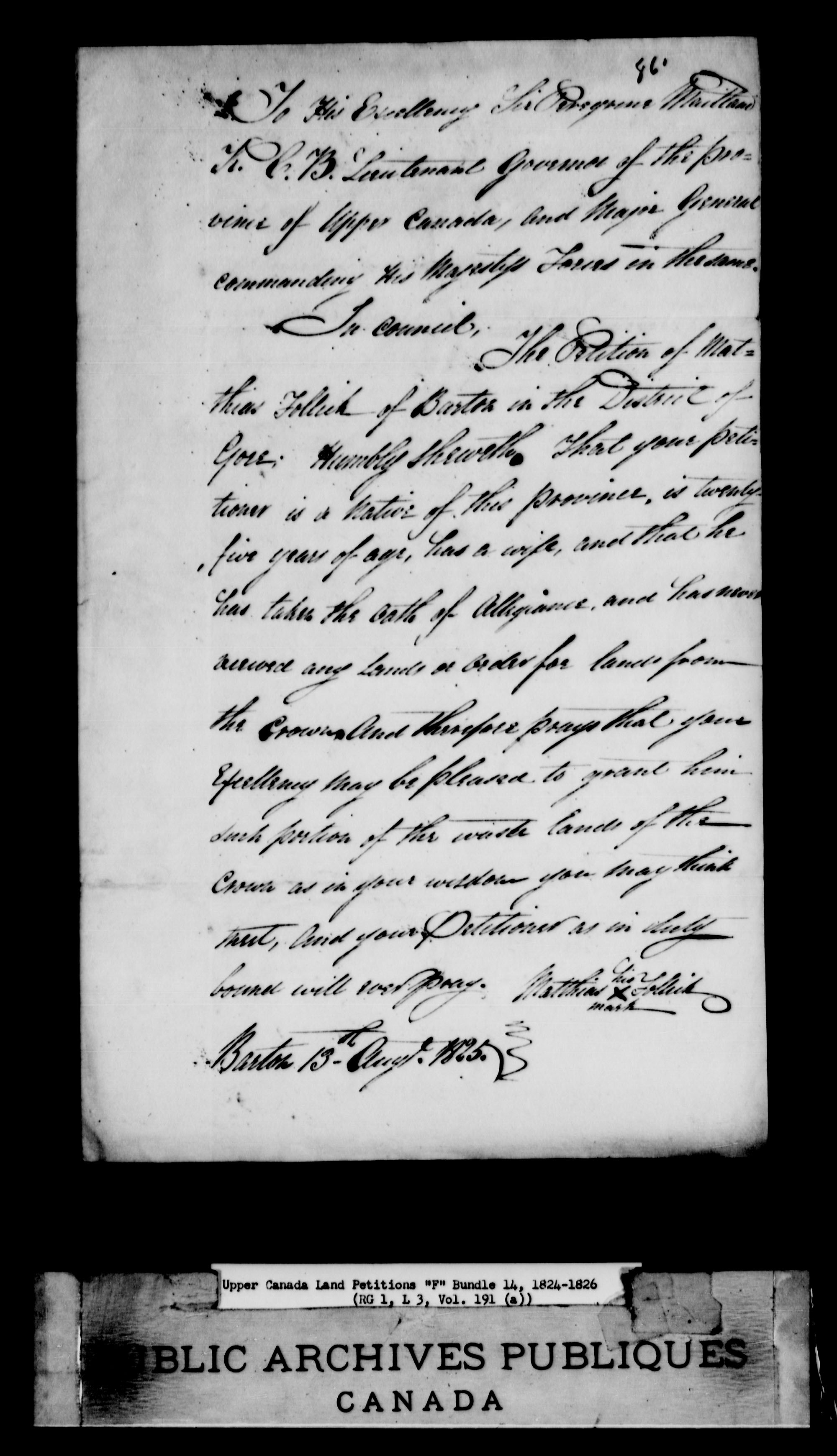 Titre : Demandes de terres du Haut-Canada (1763-1865) - N d'enregistrement Mikan : 205131 - Microforme : c-1898