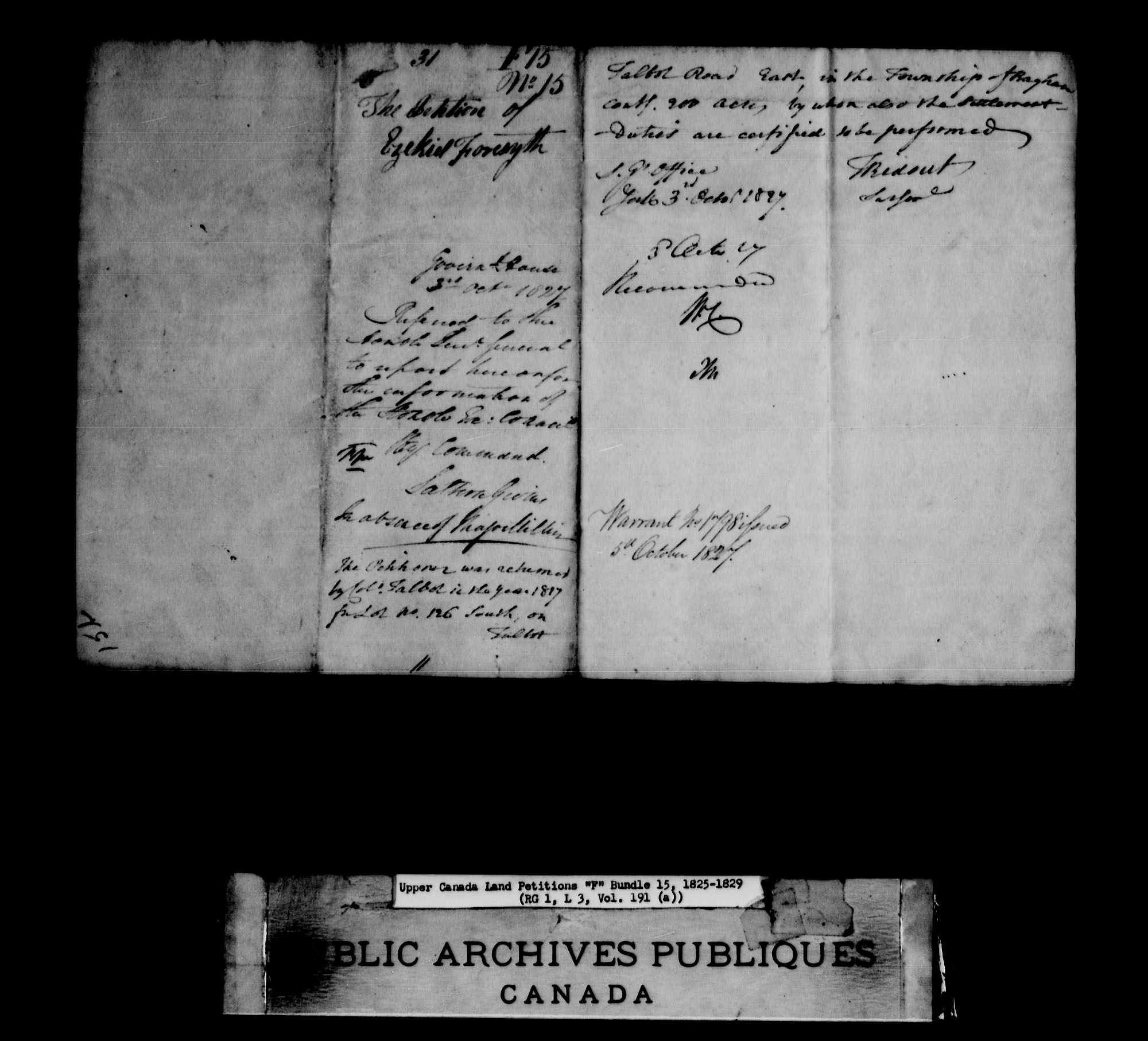 Title: Upper Canada Land Petitions (1763-1865) - Mikan Number: 205131 - Microform: c-1898