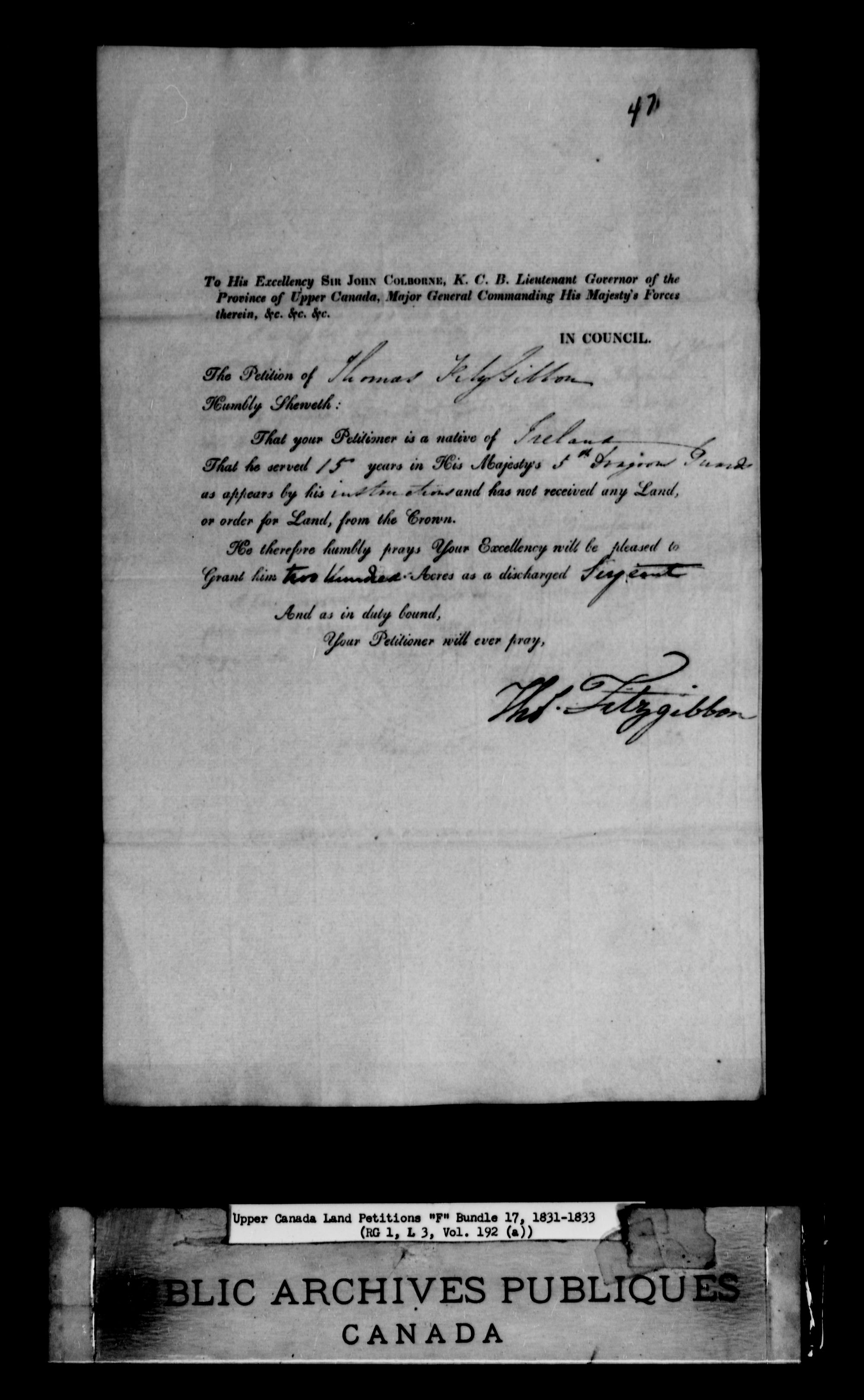 Title: Upper Canada Land Petitions (1763-1865) - Mikan Number: 205131 - Microform: c-1899