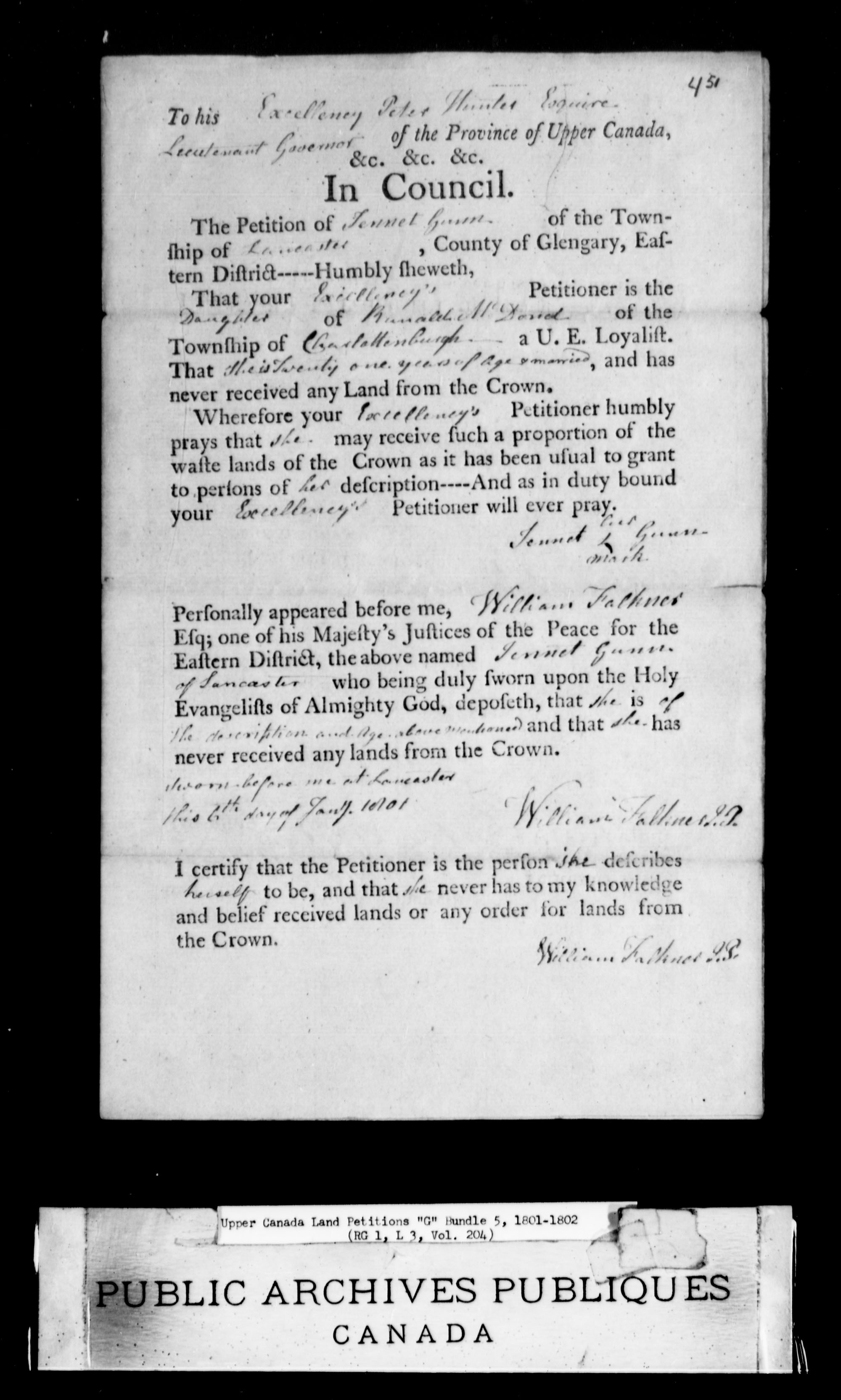 Title: Upper Canada Land Petitions (1763-1865) - Mikan Number: 205131 - Microform: c-2028