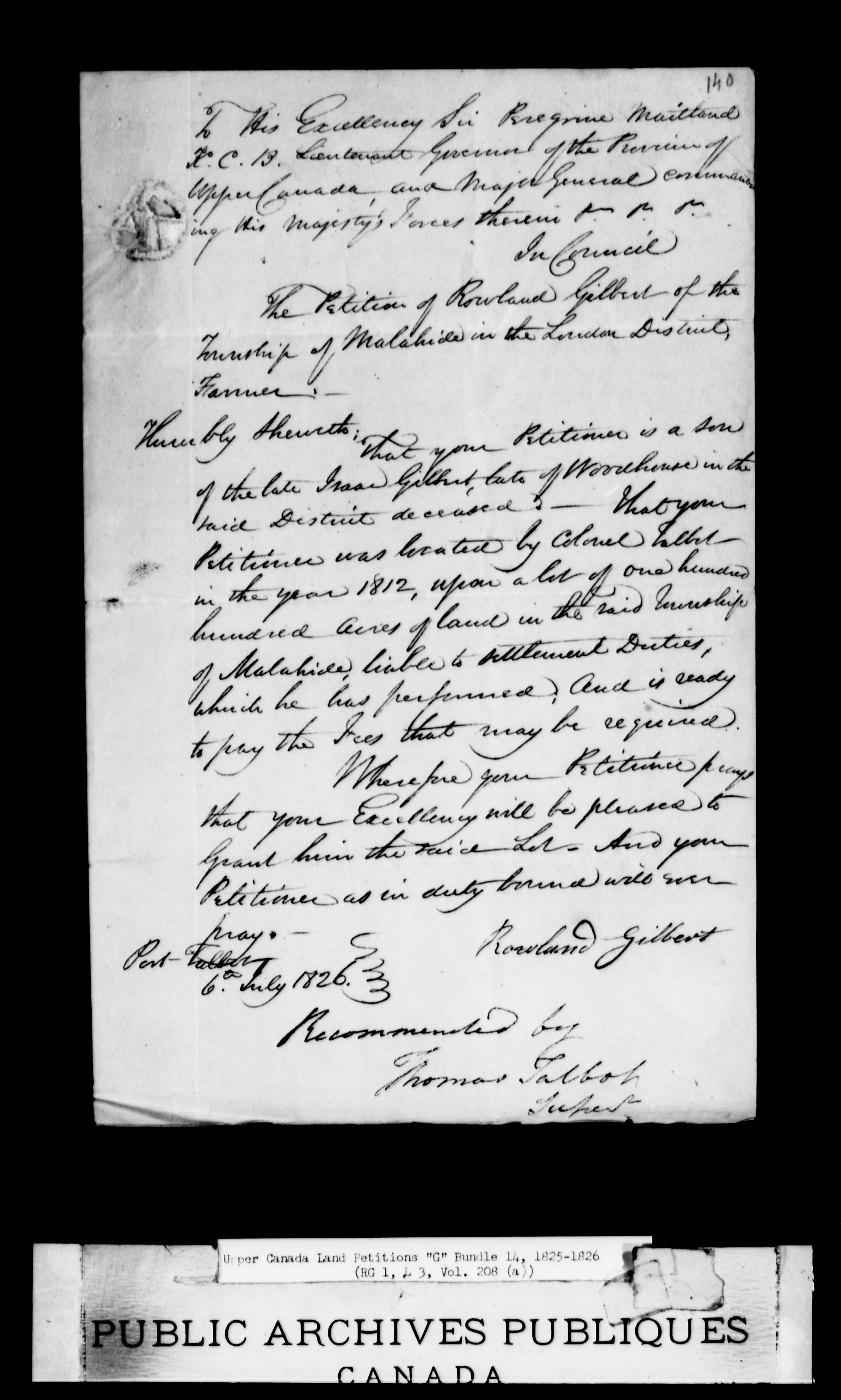Title: Upper Canada Land Petitions (1763-1865) - Mikan Number: 205131 - Microform: c-2032