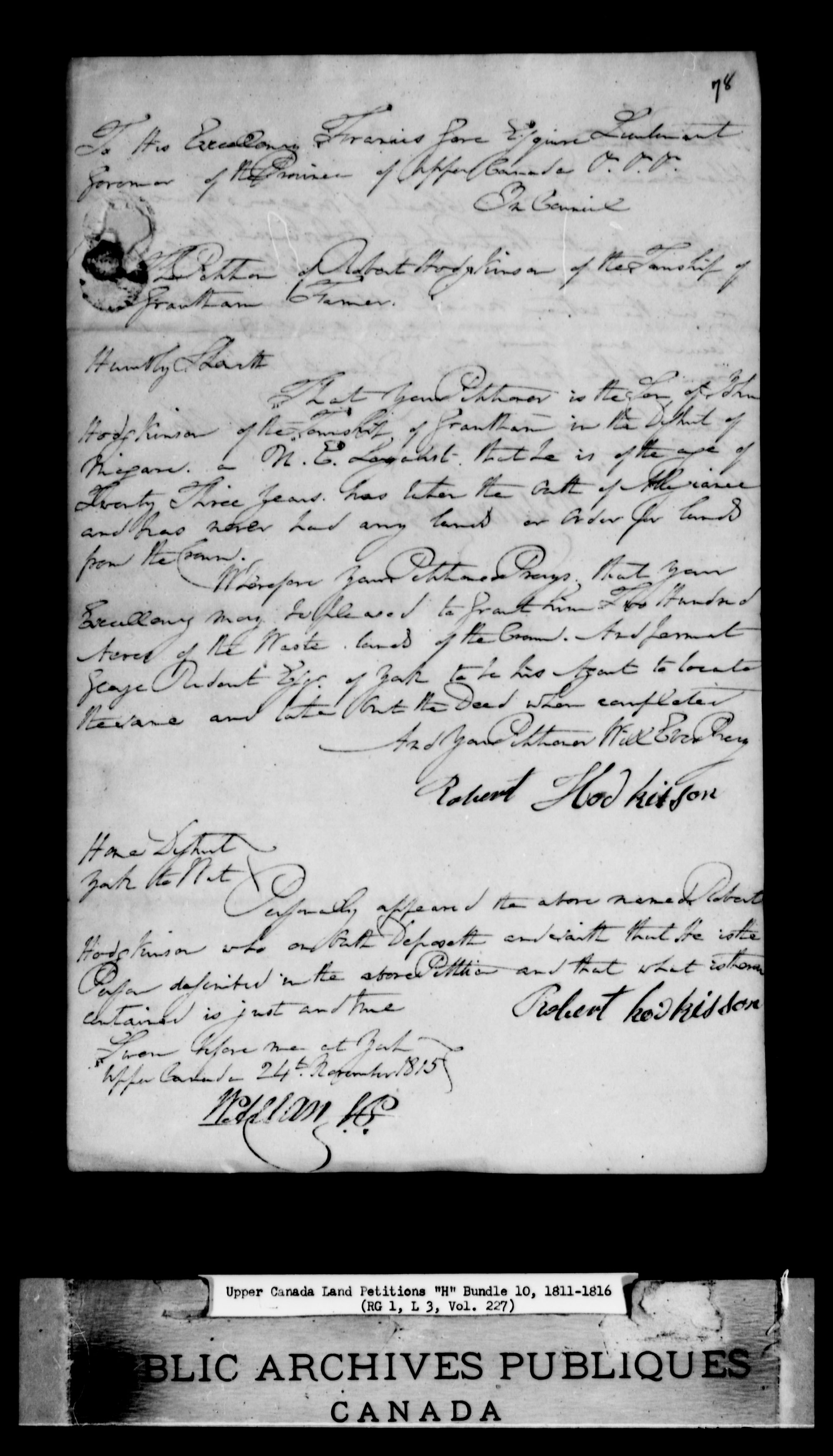 Title: Upper Canada Land Petitions (1763-1865) - Mikan Number: 205131 - Microform: c-2046