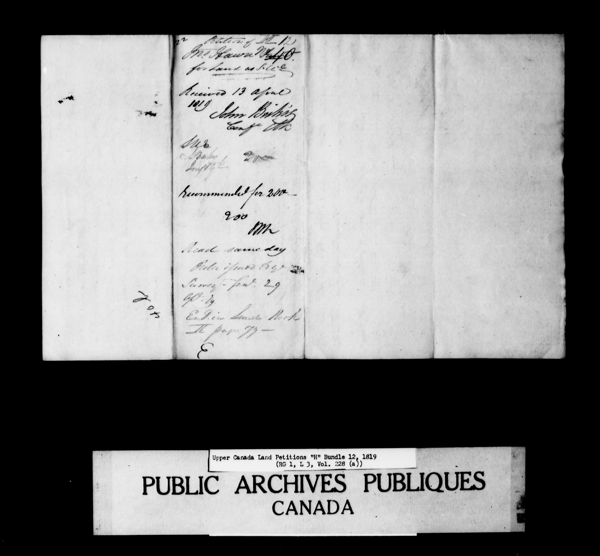 Title: Upper Canada Land Petitions (1763-1865) - Mikan Number: 205131 - Microform: c-2048