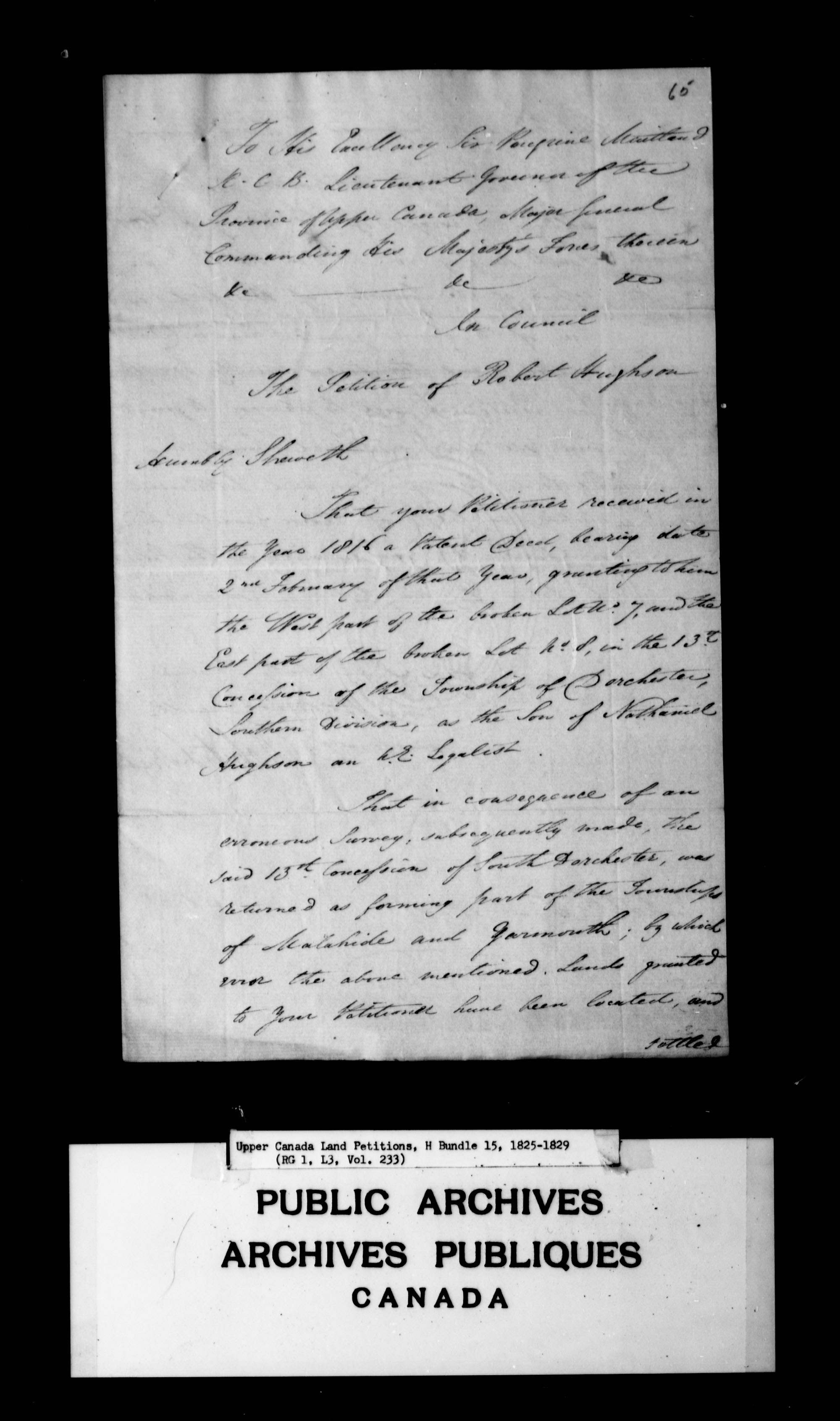 Title: Upper Canada Land Petitions (1763-1865) - Mikan Number: 205131 - Microform: c-2050