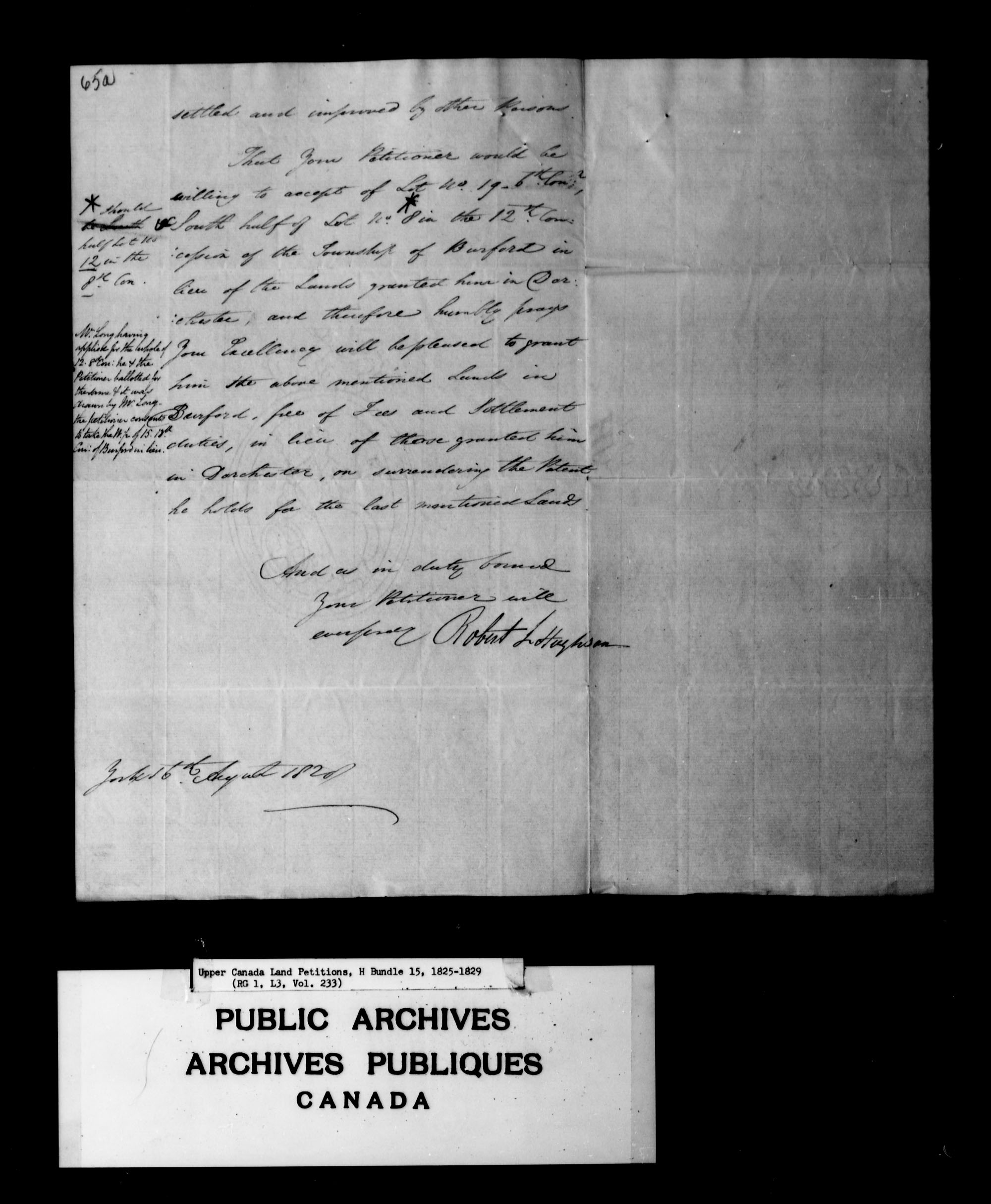Title: Upper Canada Land Petitions (1763-1865) - Mikan Number: 205131 - Microform: c-2050