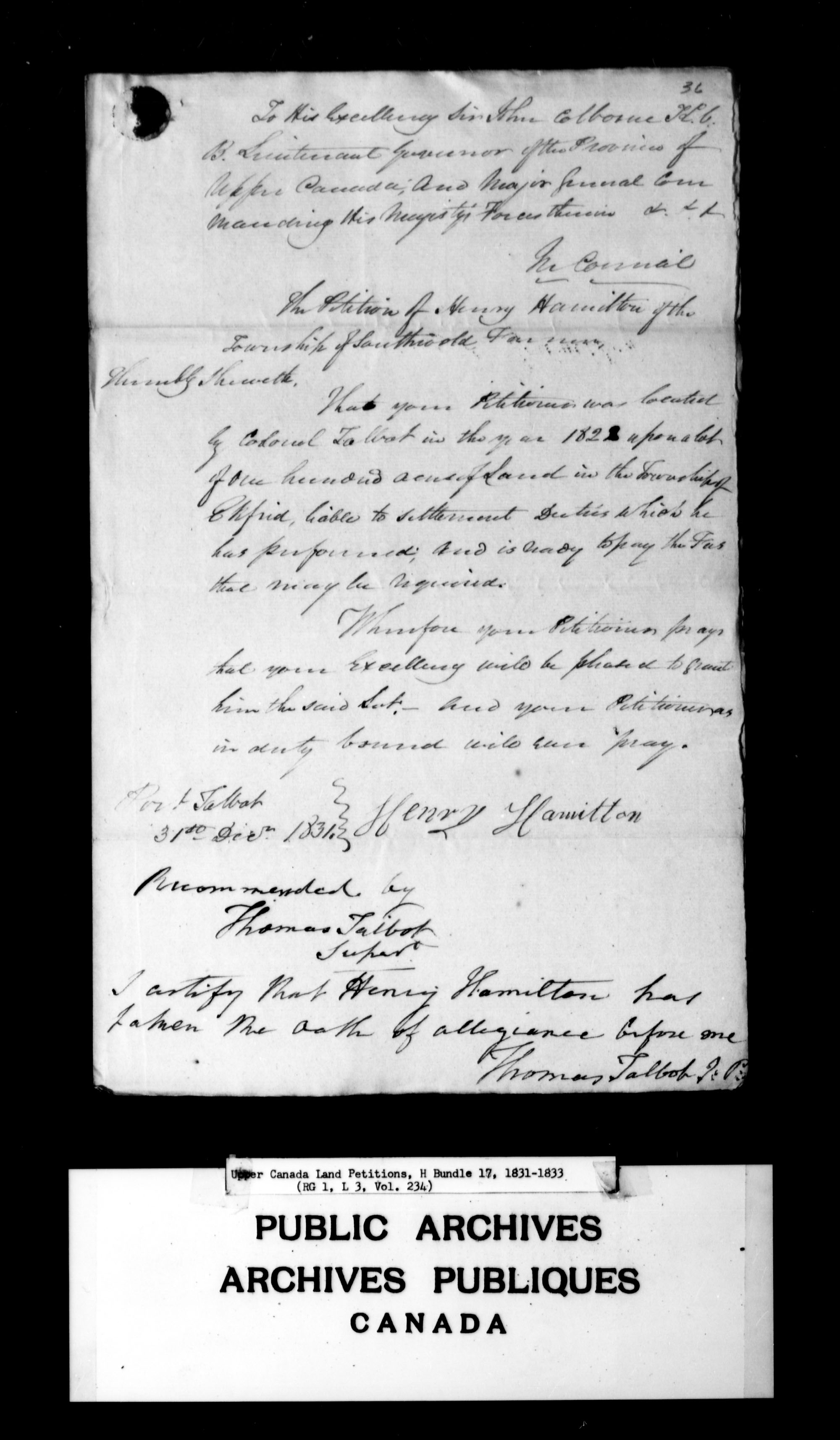 Title: Upper Canada Land Petitions (1763-1865) - Mikan Number: 205131 - Microform: c-2051