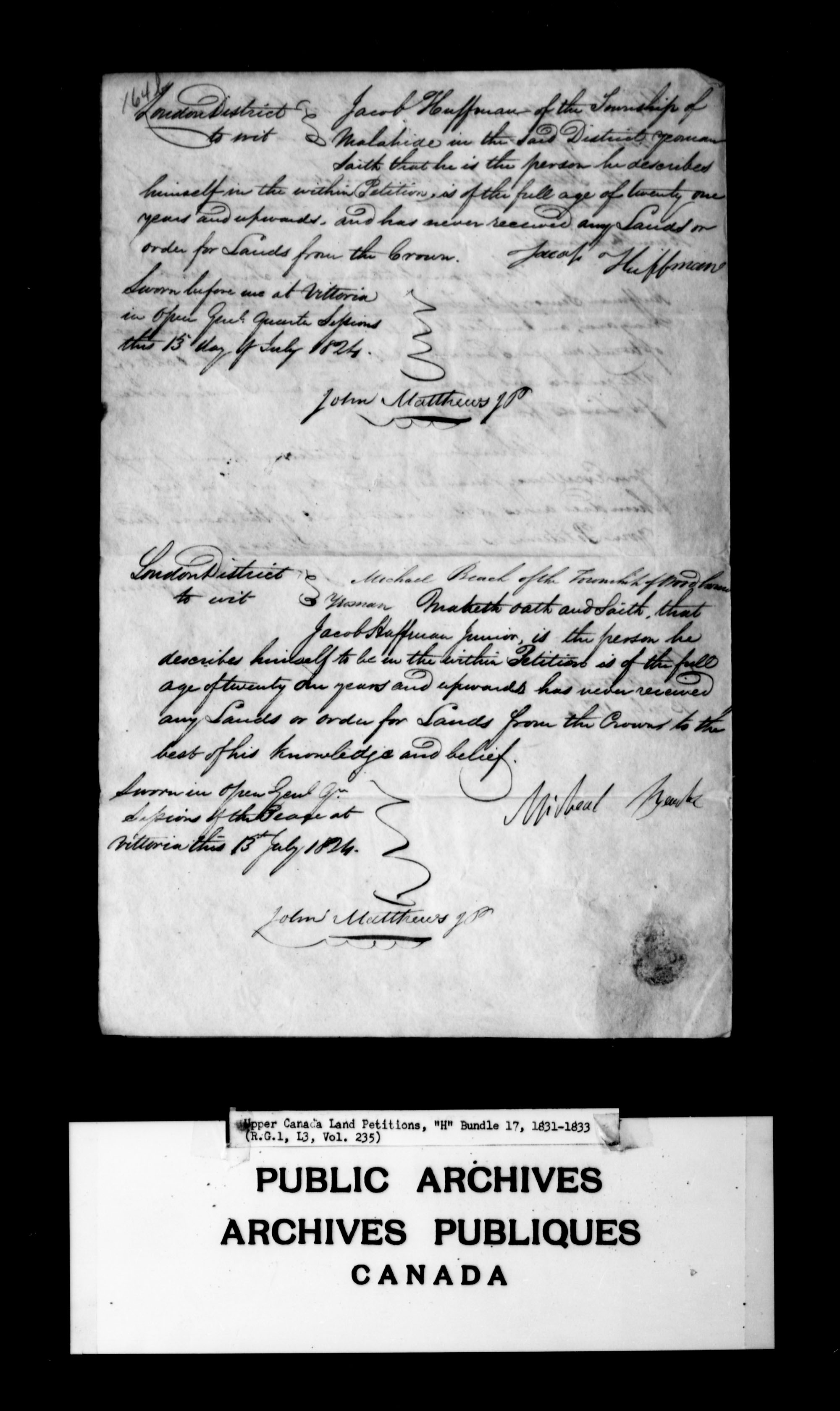 Title: Upper Canada Land Petitions (1763-1865) - Mikan Number: 205131 - Microform: c-2052