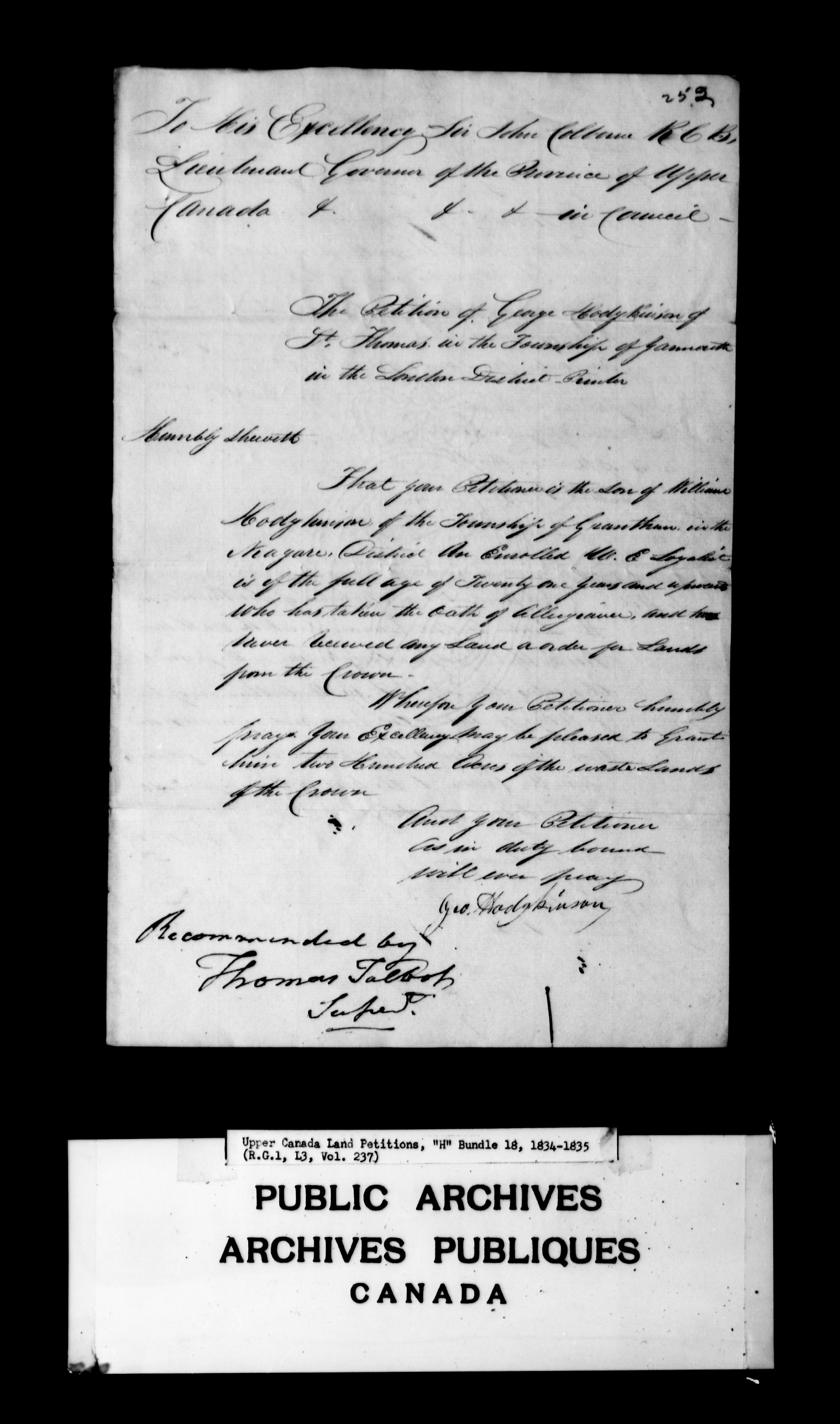 Title: Upper Canada Land Petitions (1763-1865) - Mikan Number: 205131 - Microform: c-2053