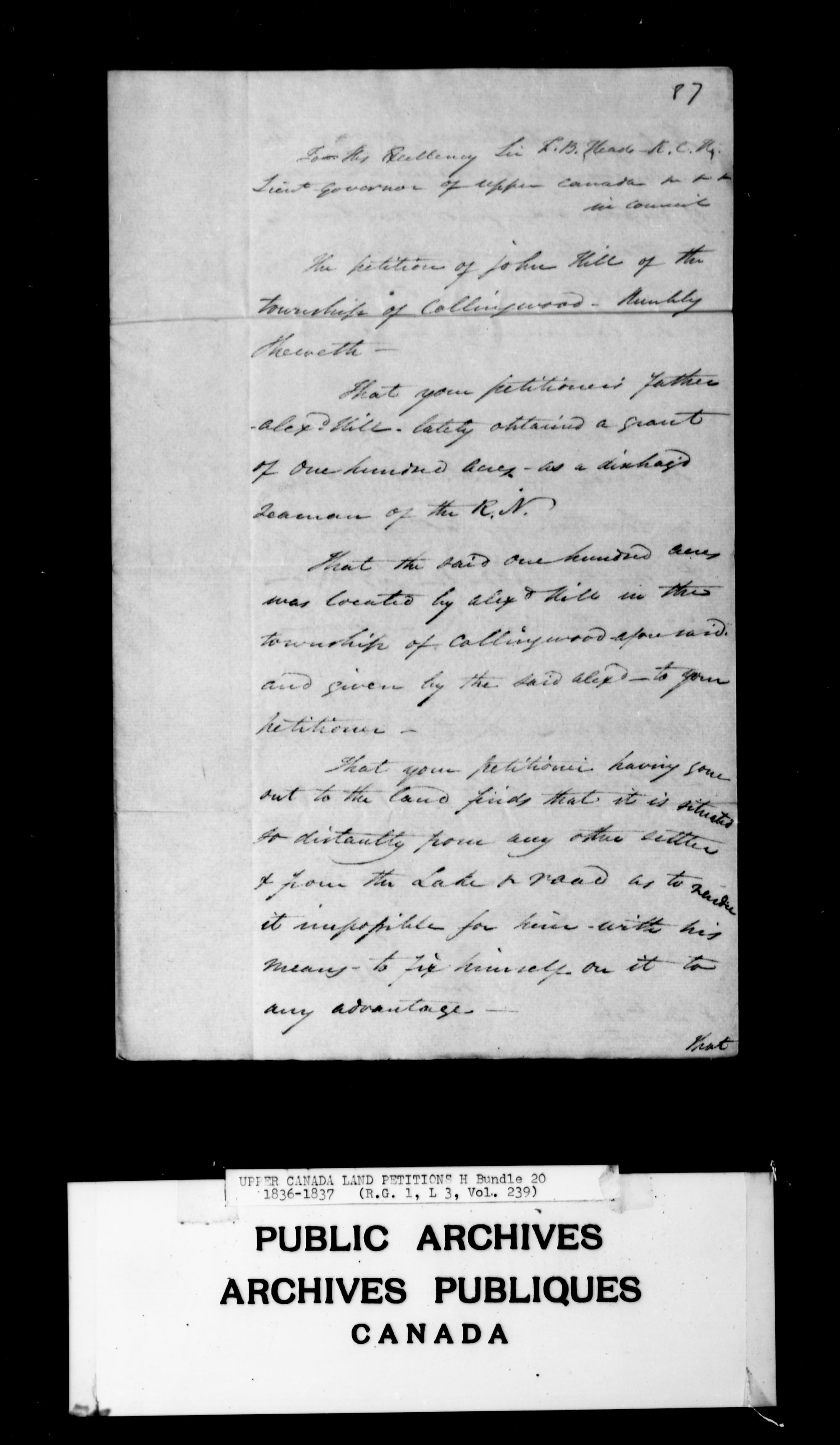 Title: Upper Canada Land Petitions (1763-1865) - Mikan Number: 205131 - Microform: c-2095