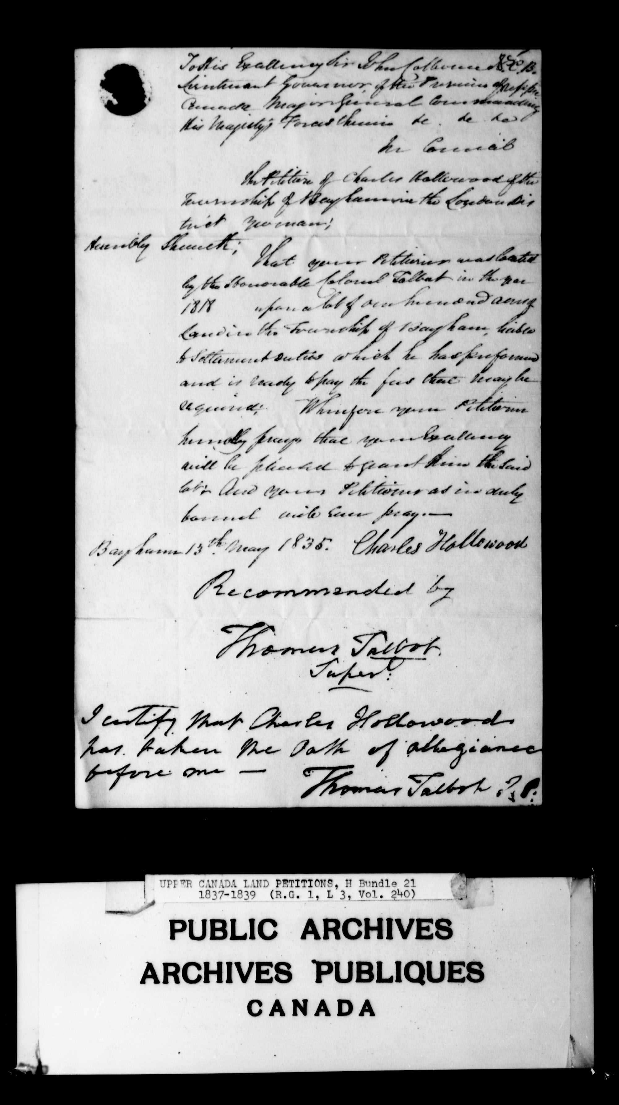 Title: Upper Canada Land Petitions (1763-1865) - Mikan Number: 205131 - Microform: c-2096