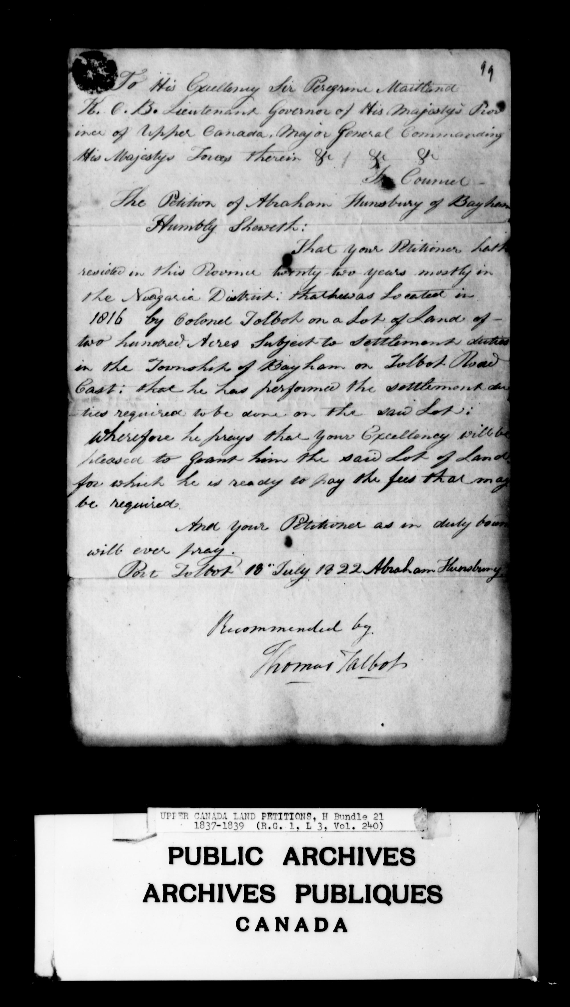 Title: Upper Canada Land Petitions (1763-1865) - Mikan Number: 205131 - Microform: c-2096