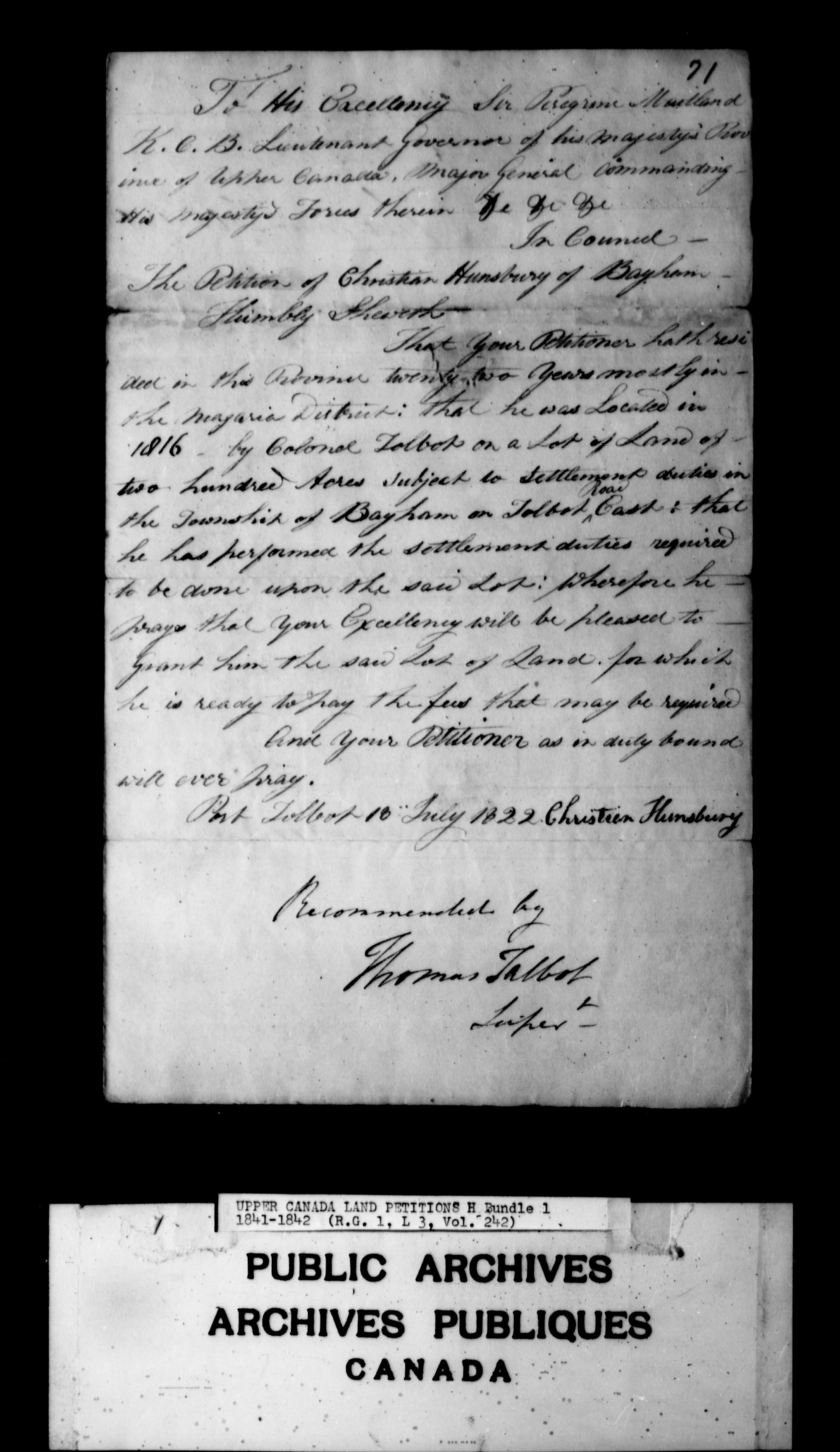 Title: Upper Canada Land Petitions (1763-1865) - Mikan Number: 205131 - Microform: c-2097