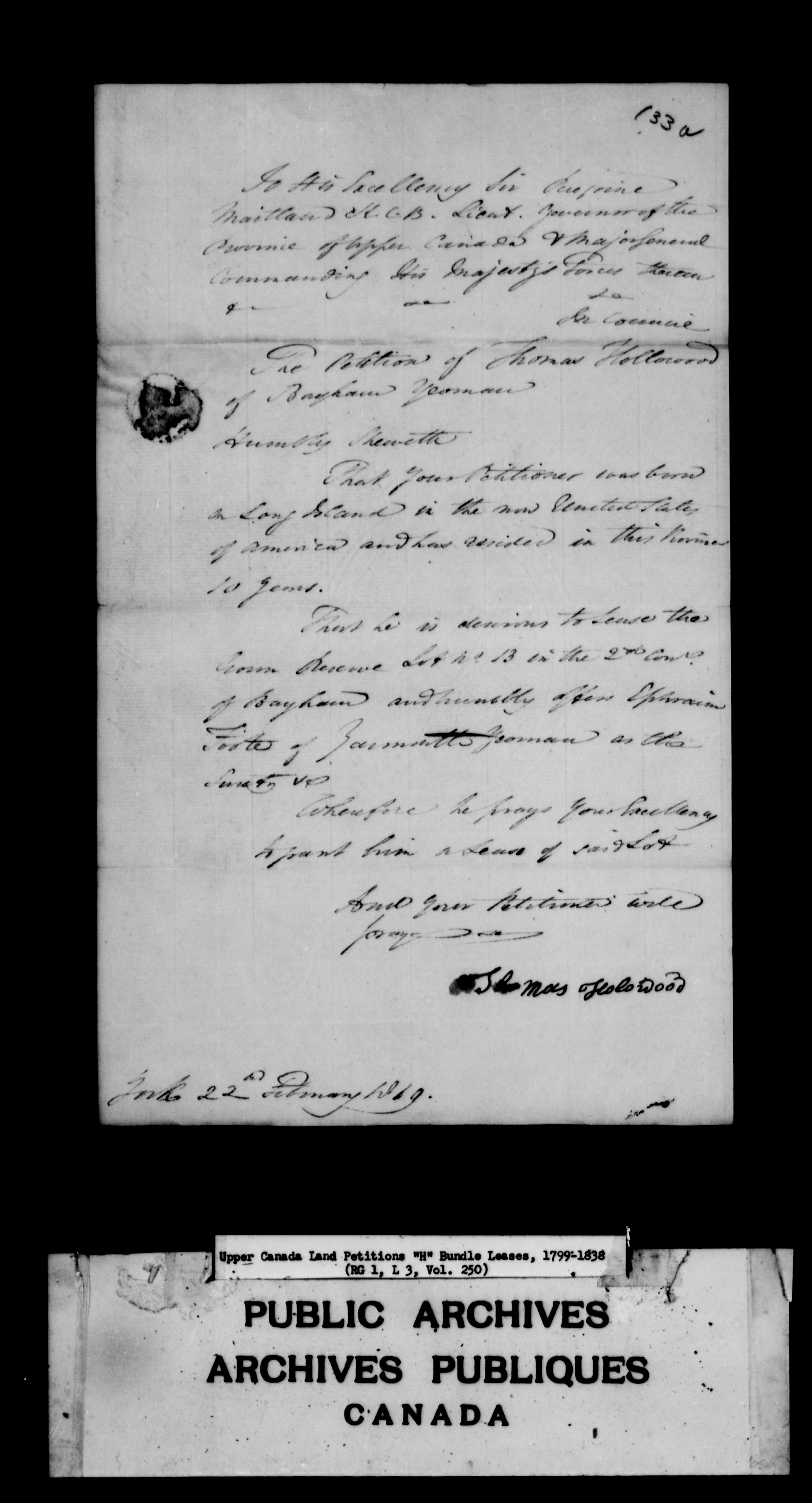 Title: Upper Canada Land Petitions (1763-1865) - Mikan Number: 205131 - Microform: c-2106