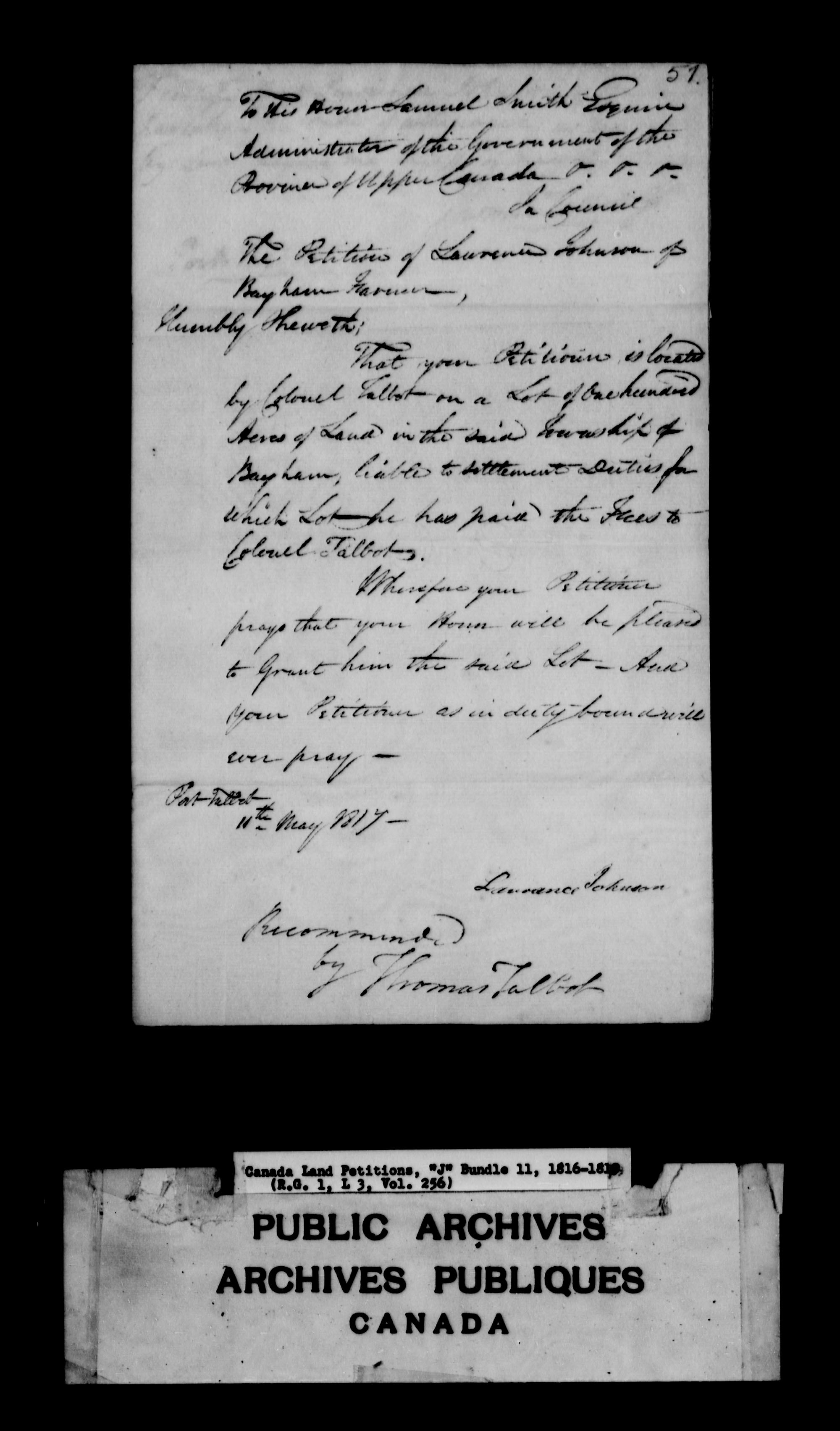 Title: Upper Canada Land Petitions (1763-1865) - Mikan Number: 205131 - Microform: c-2110