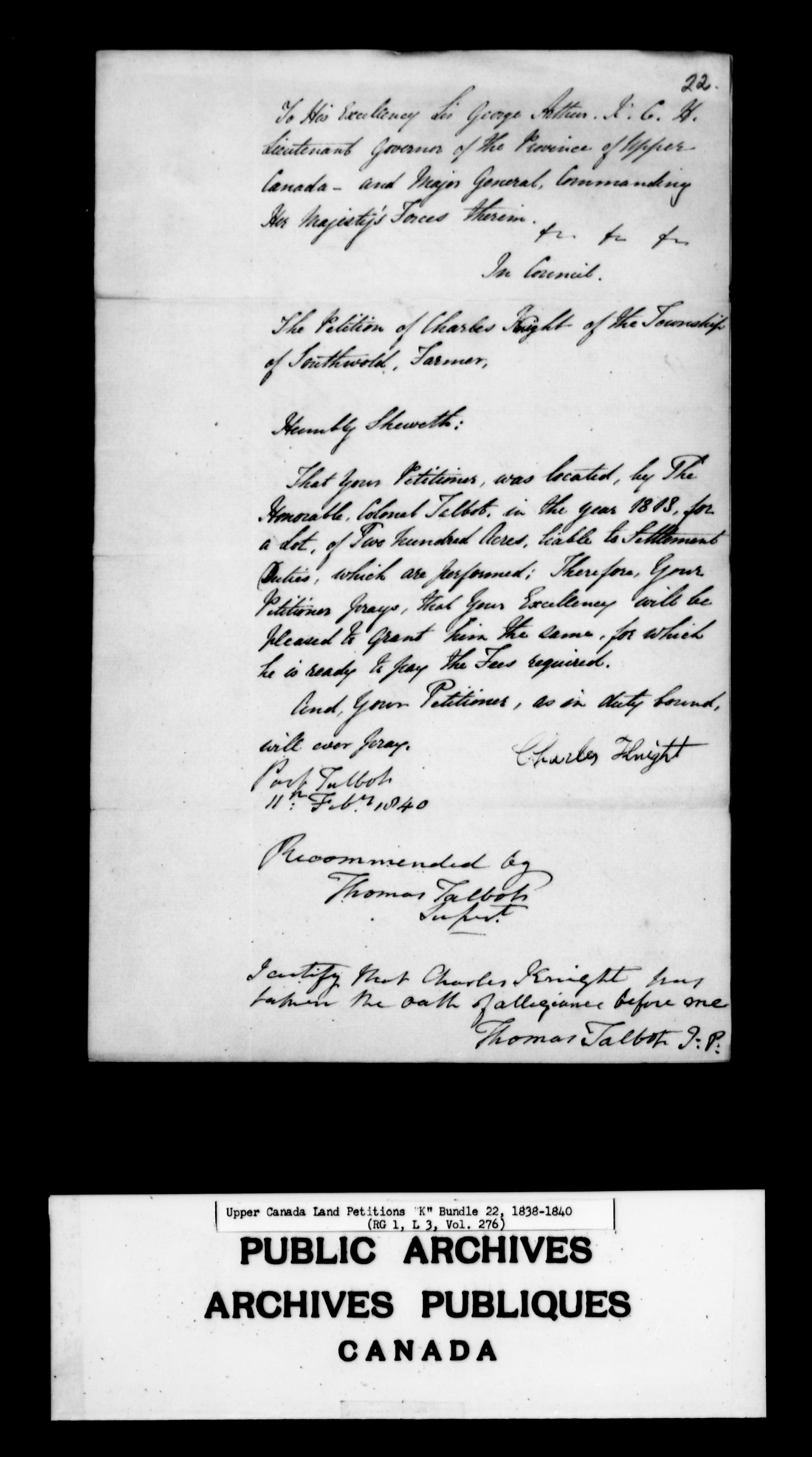 Title: Upper Canada Land Petitions (1763-1865) - Mikan Number: 205131 - Microform: c-2120