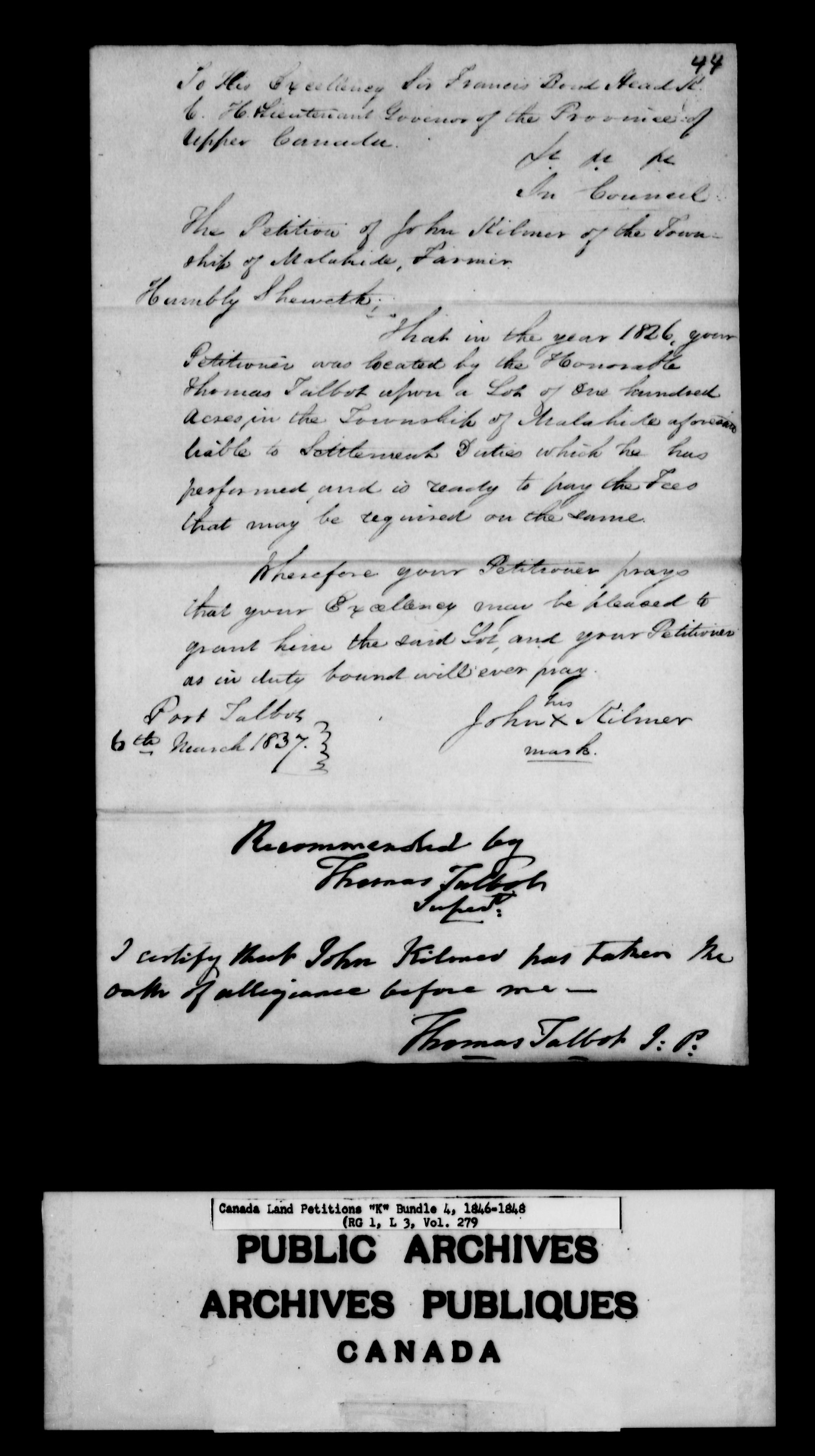 Title: Upper Canada Land Petitions (1763-1865) - Mikan Number: 205131 - Microform: c-2122