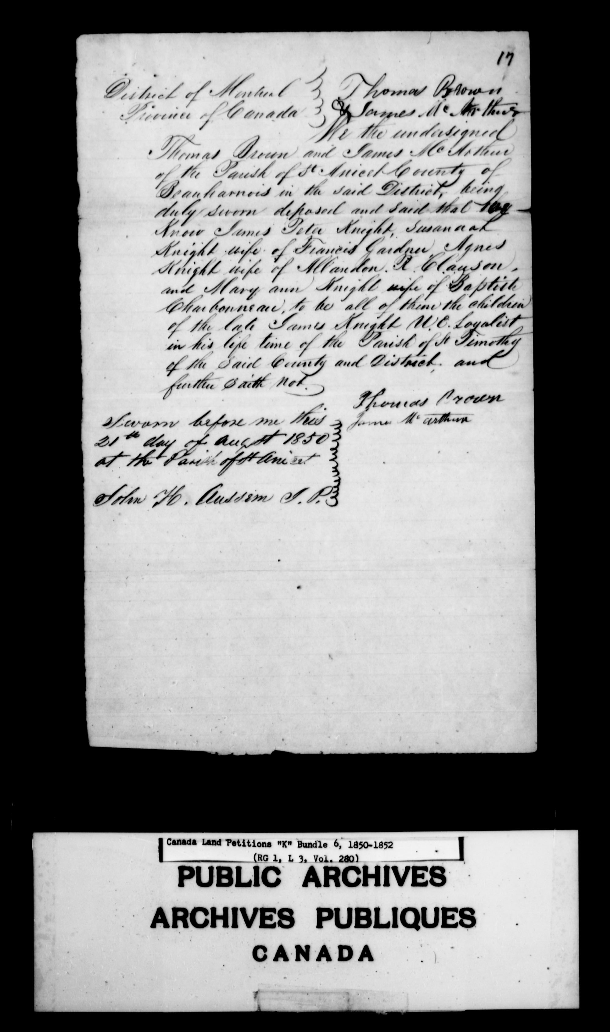 Titre : Demandes de terres du Haut-Canada (1763-1865) - N d'enregistrement Mikan : 205131 - Microforme : c-2123