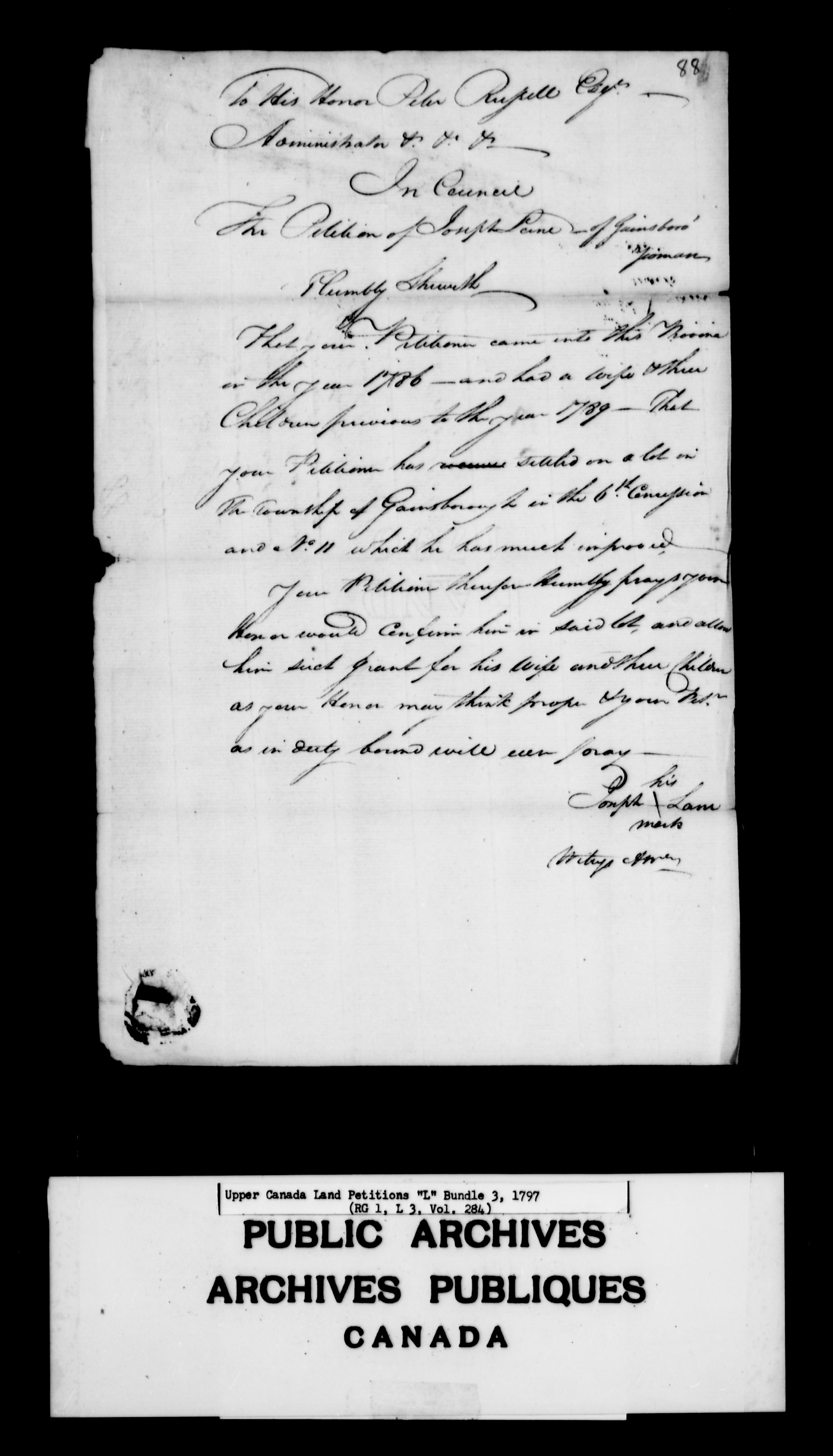 Title: Upper Canada Land Petitions (1763-1865) - Mikan Number: 205131 - Microform: c-2125