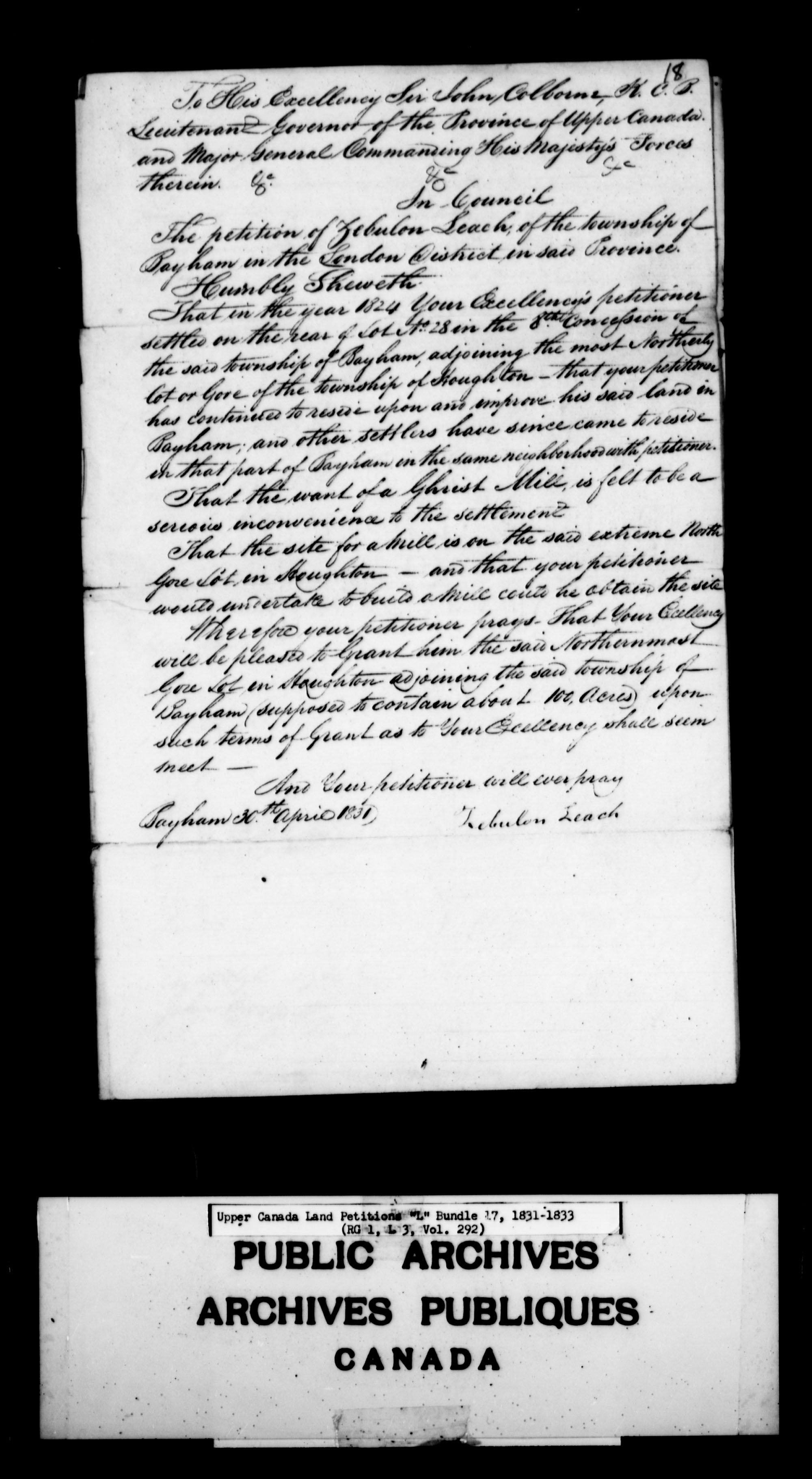Title: Upper Canada Land Petitions (1763-1865) - Mikan Number: 205131 - Microform: c-2129