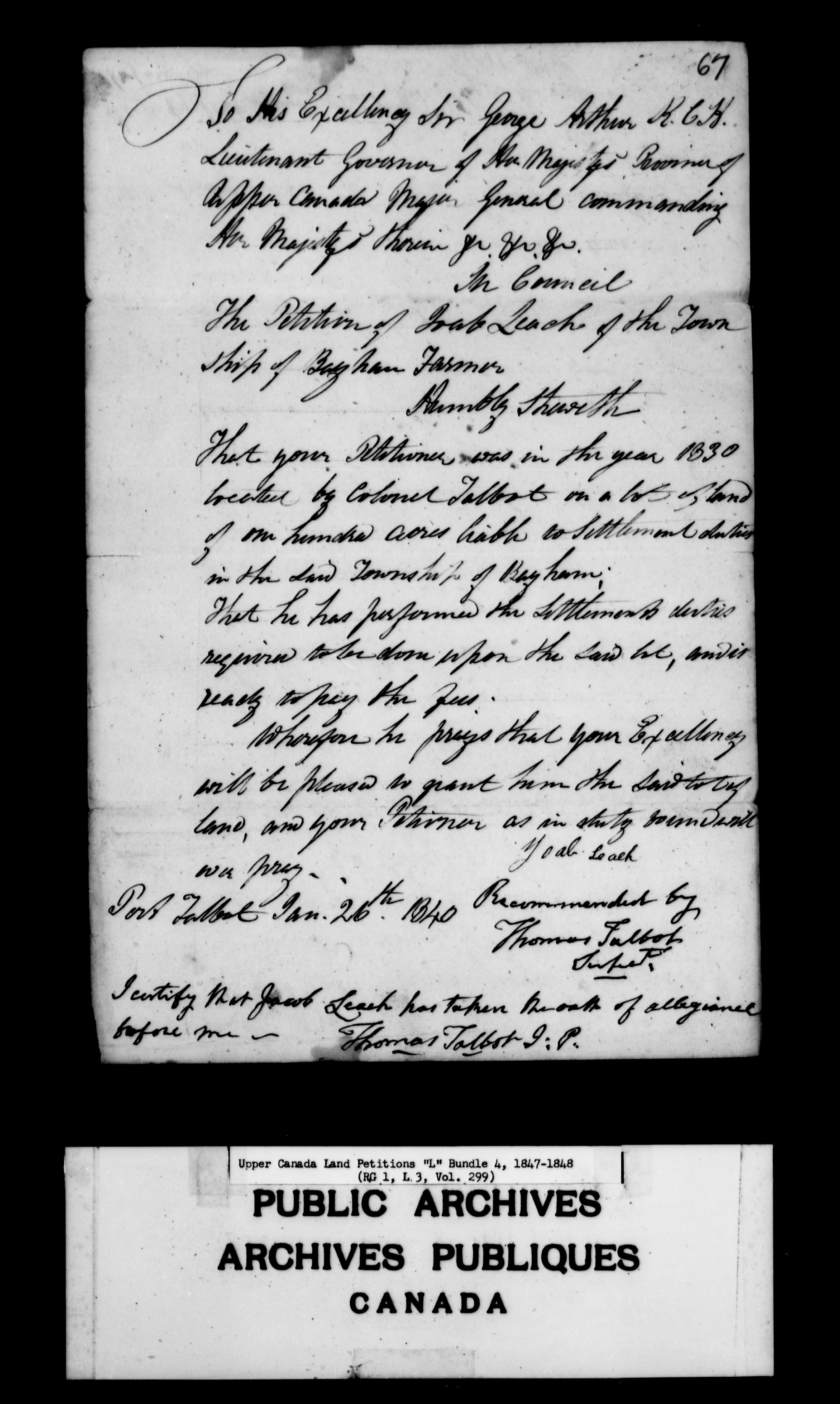 Title: Upper Canada Land Petitions (1763-1865) - Mikan Number: 205131 - Microform: c-2134