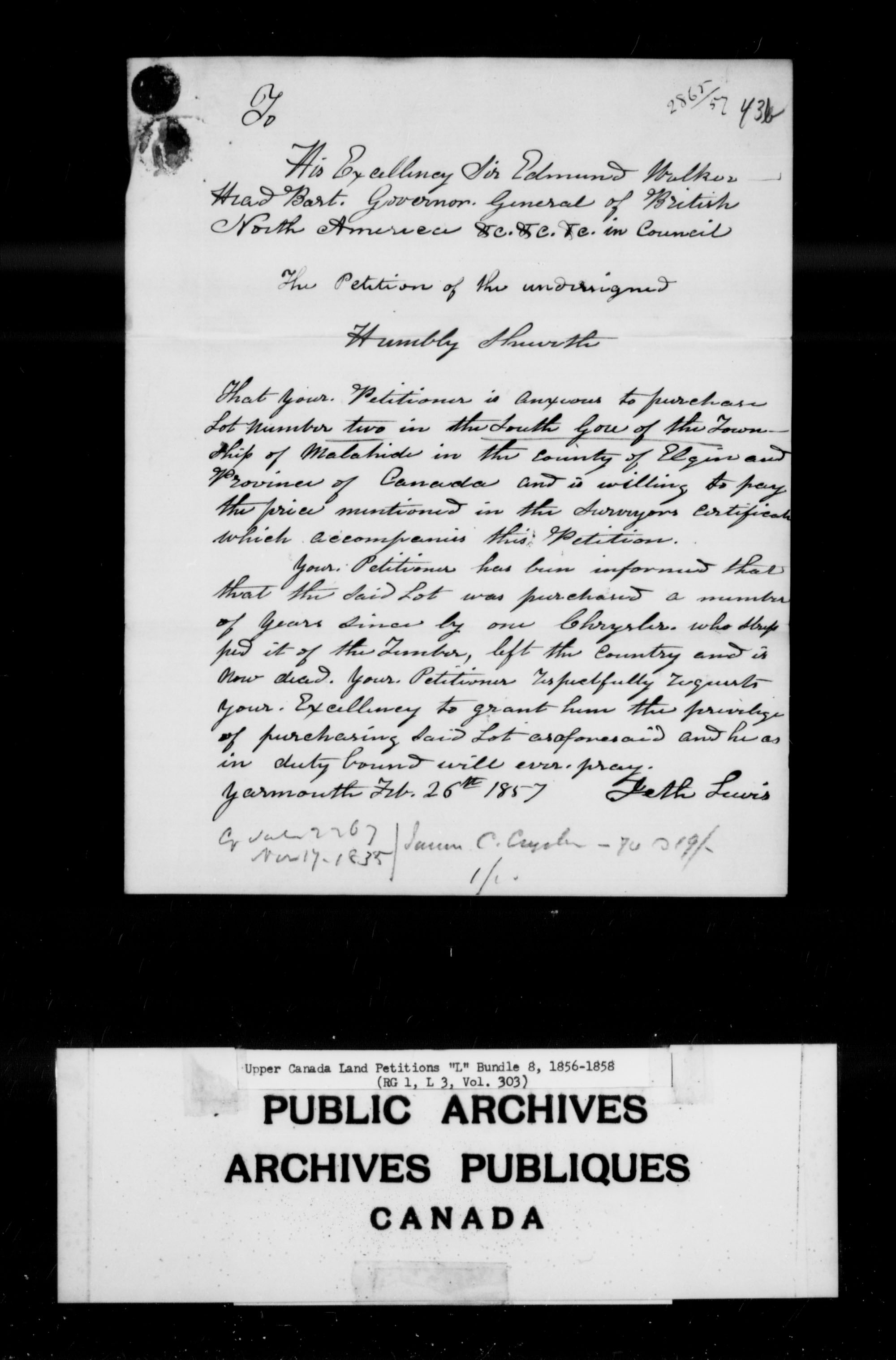 Title: Upper Canada Land Petitions (1763-1865) - Mikan Number: 205131 - Microform: c-2136