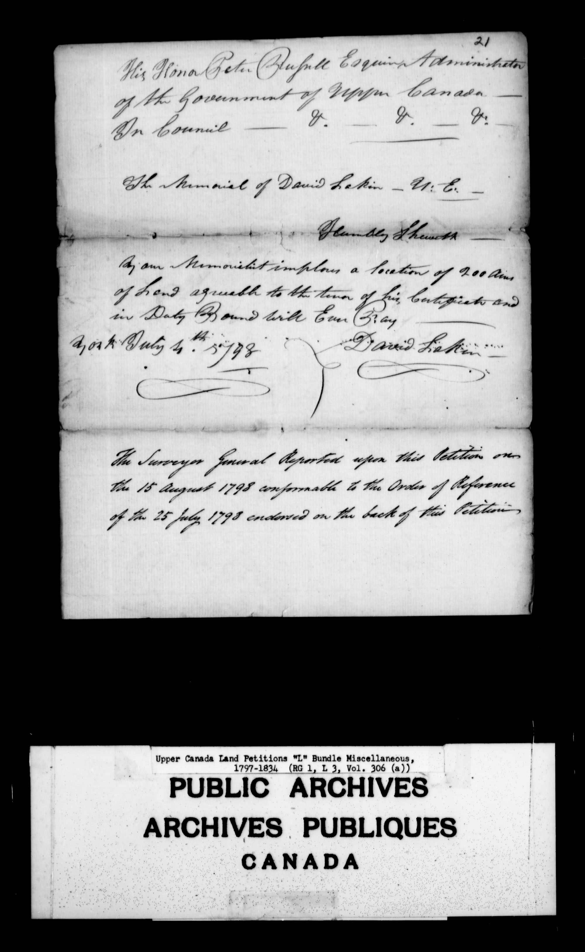 Title: Upper Canada Land Petitions (1763-1865) - Mikan Number: 205131 - Microform: c-2138