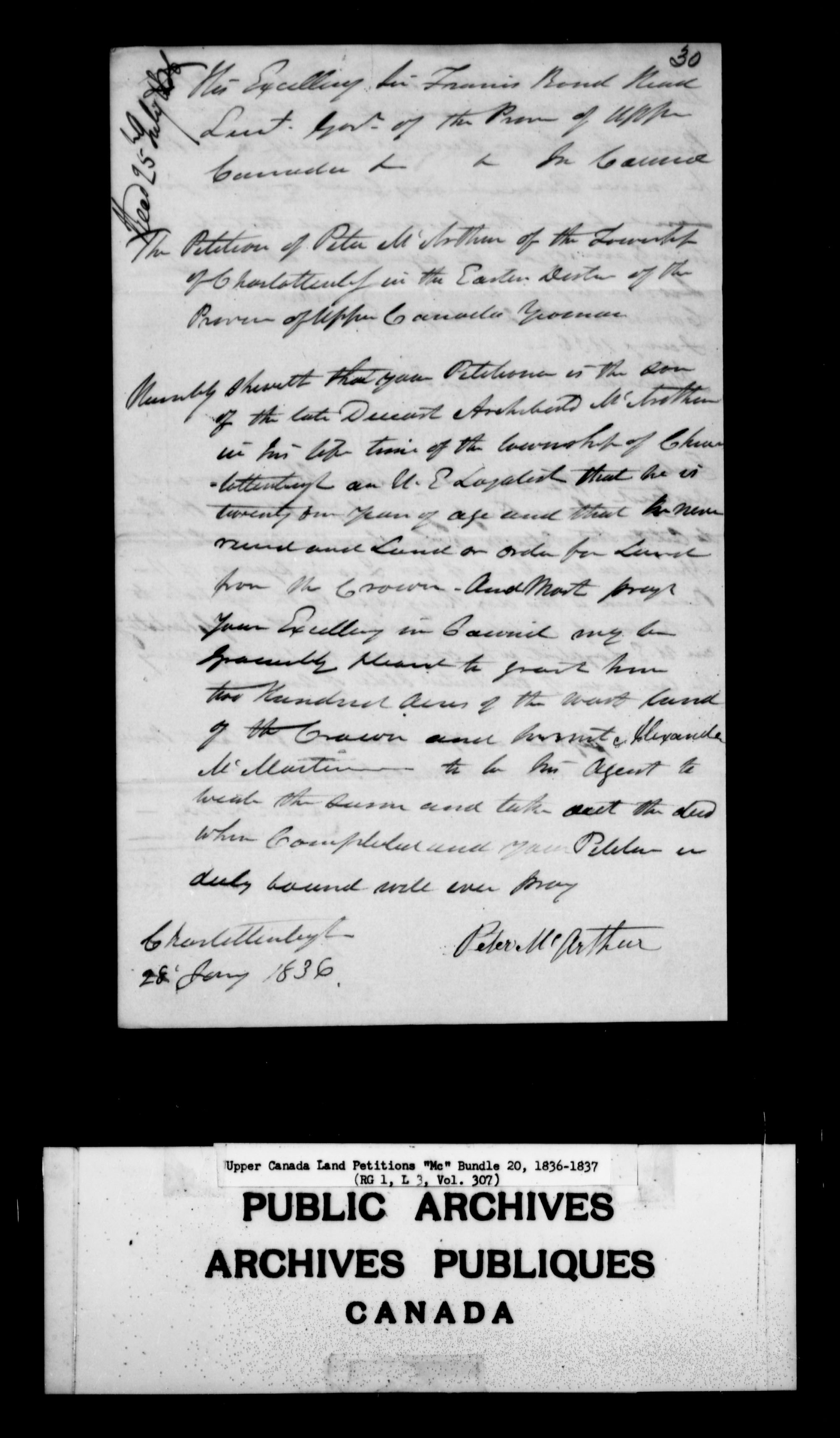 Titre : Demandes de terres du Haut-Canada (1763-1865) - N d'enregistrement Mikan : 205131 - Microforme : c-2138
