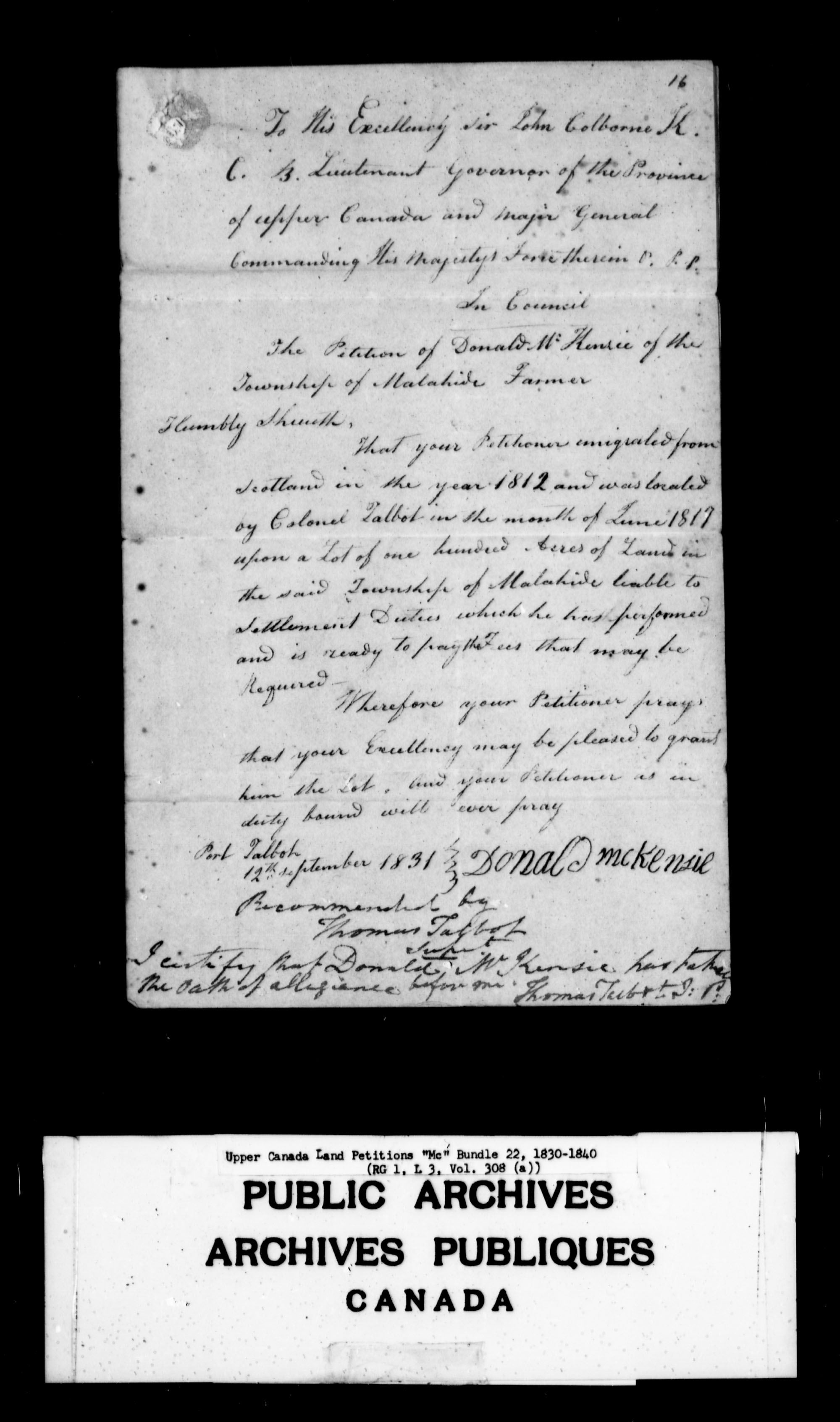 Title: Upper Canada Land Petitions (1763-1865) - Mikan Number: 205131 - Microform: c-2140