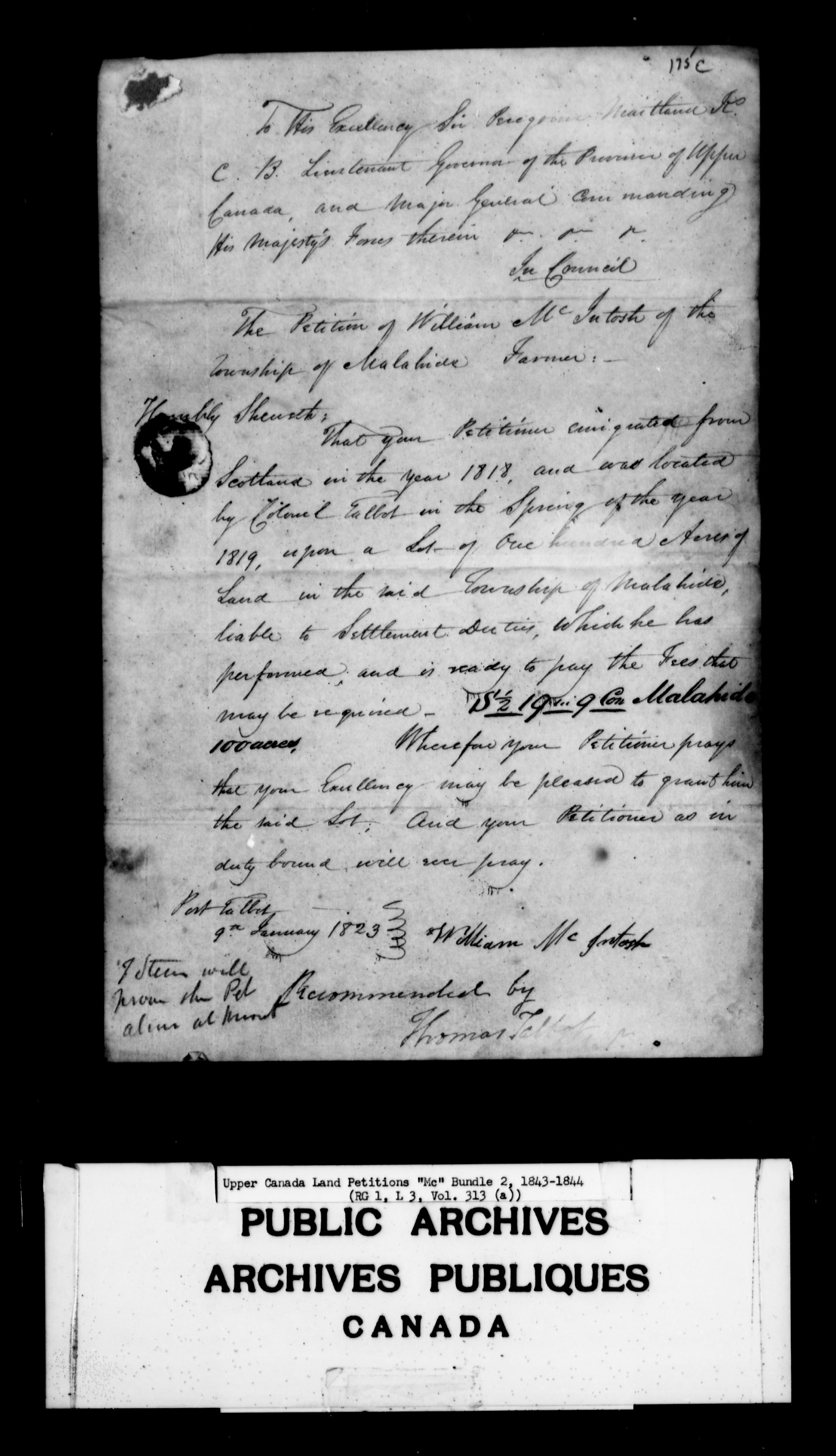 Title: Upper Canada Land Petitions (1763-1865) - Mikan Number: 205131 - Microform: c-2181