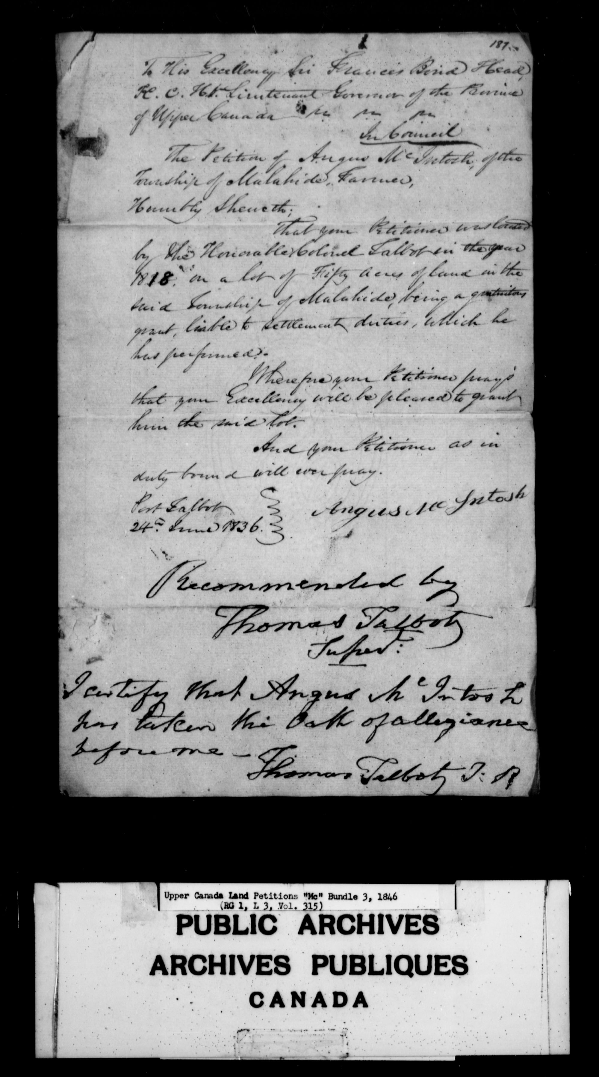 Title: Upper Canada Land Petitions (1763-1865) - Mikan Number: 205131 - Microform: c-2182