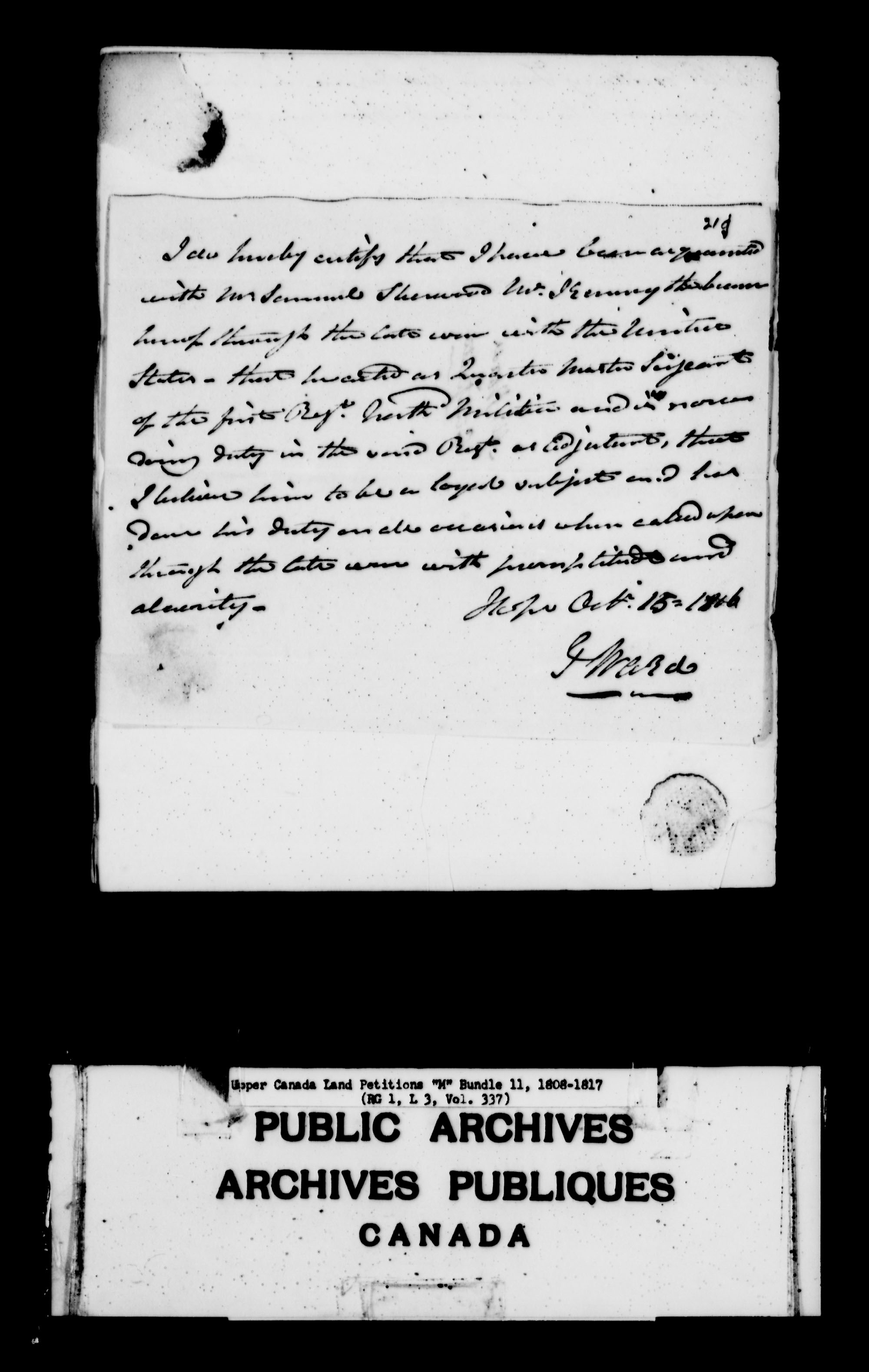 Title: Upper Canada Land Petitions (1763-1865) - Mikan Number: 205131 - Microform: c-2198