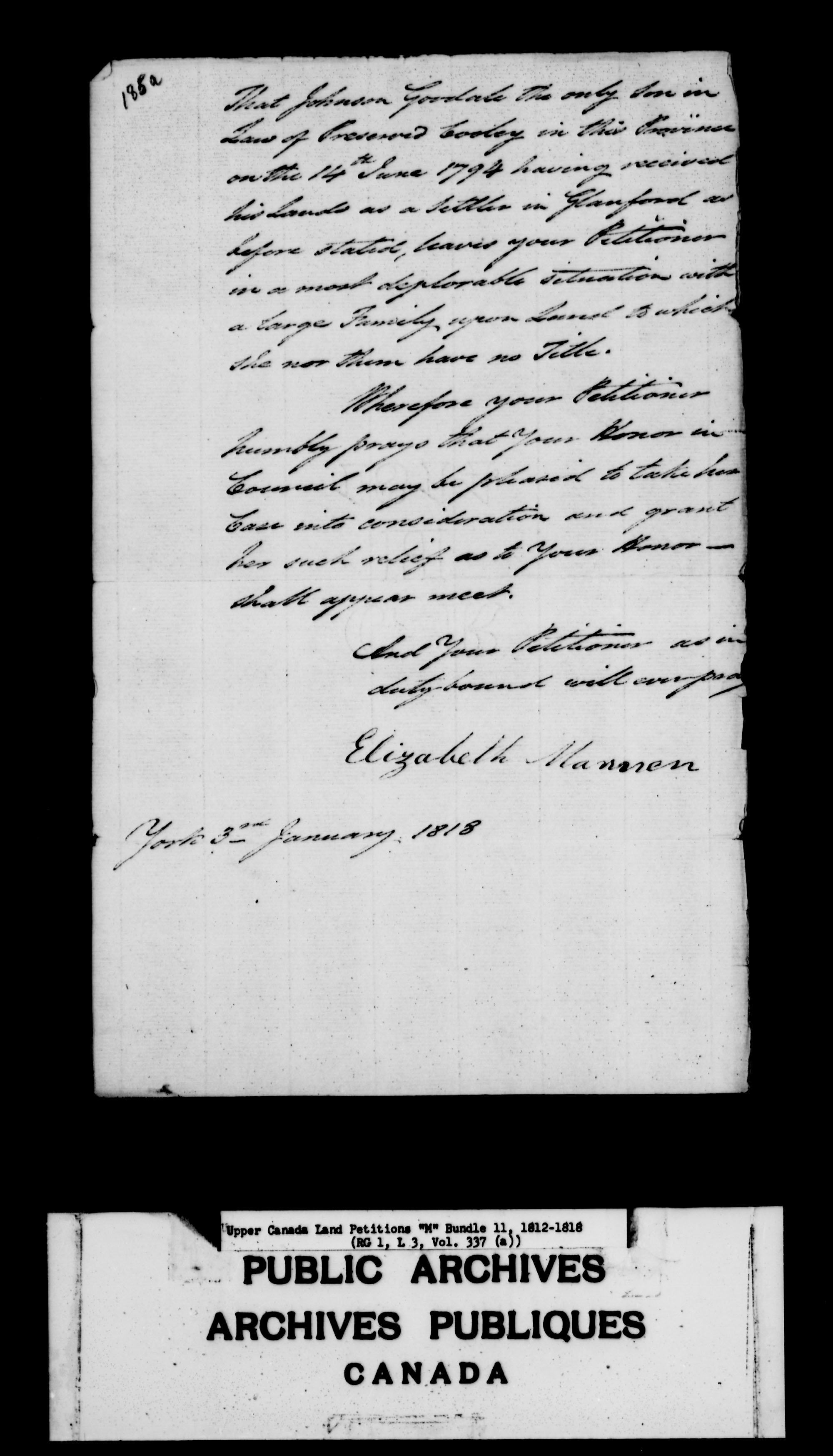 Title: Upper Canada Land Petitions (1763-1865) - Mikan Number: 205131 - Microform: c-2199